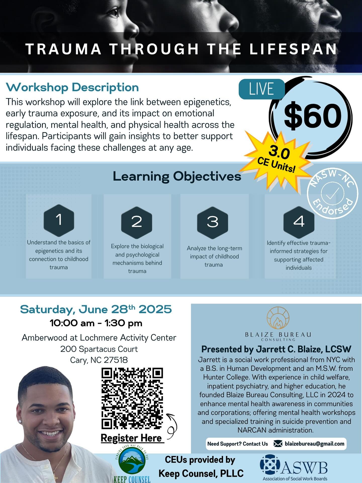 🚨 JUST ONE WEEK LEFT! 🚨 Reserve your spot TODAY for our upcoming CEU: Trauma Through the Lifespan 

Don&rsquo;t miss this powerful opportunity to foster growth, deepen your understanding, and build connection within our community and field.

🔍 Wha