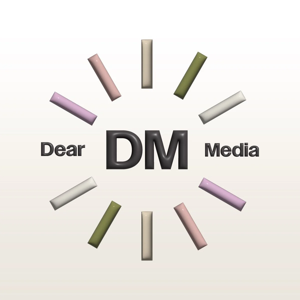 Graphic with colorful candles and the words 'Dear DM Media' arranged around the letters 'DM' in the center.