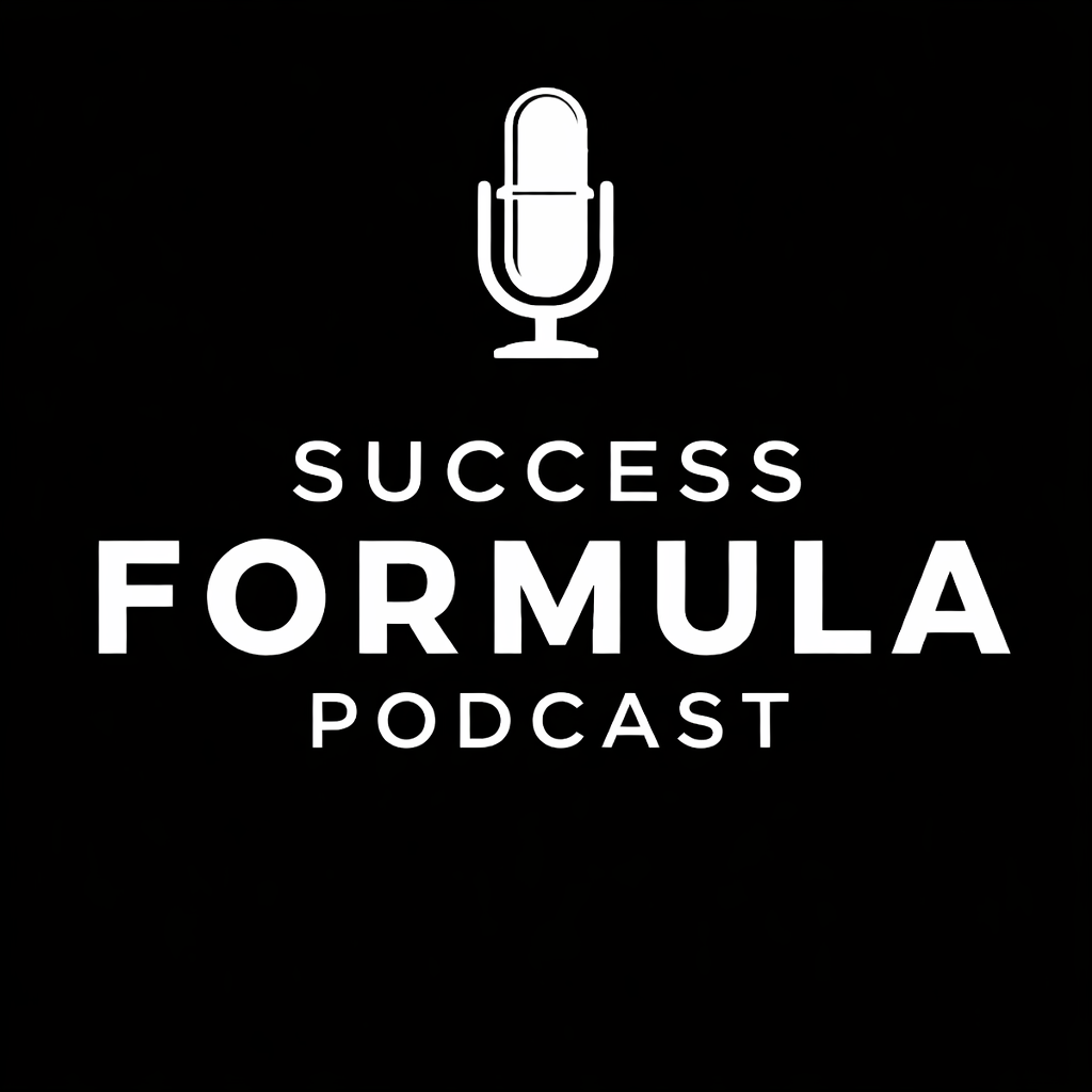 A black background with a white microphone icon at the top, followed by the text "SUCCESS FORMULA PODCAST" in bold letters.