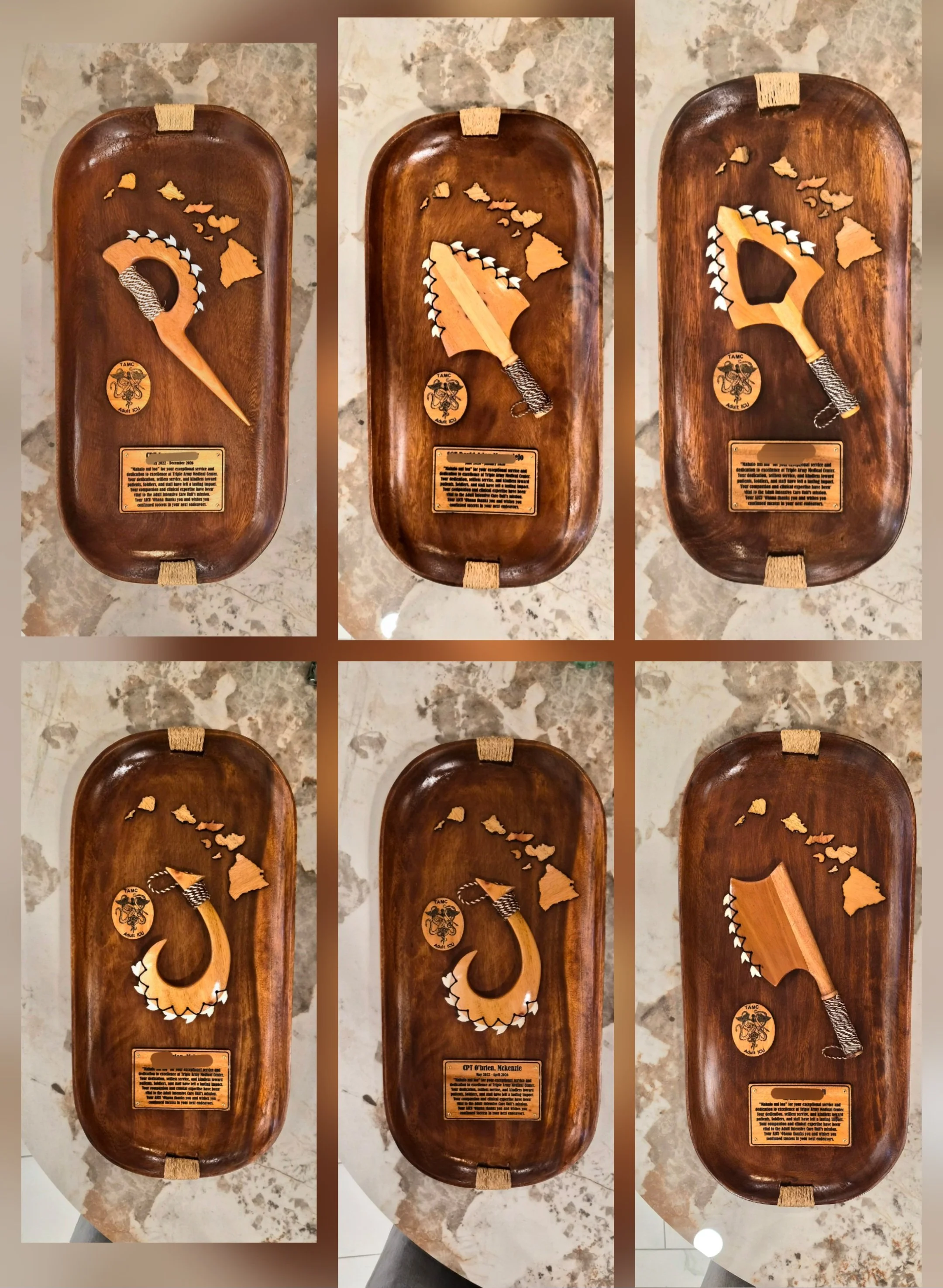 17"×10" Oval Wood Plaque with a mini weapon, islands, a coin and a wood plate