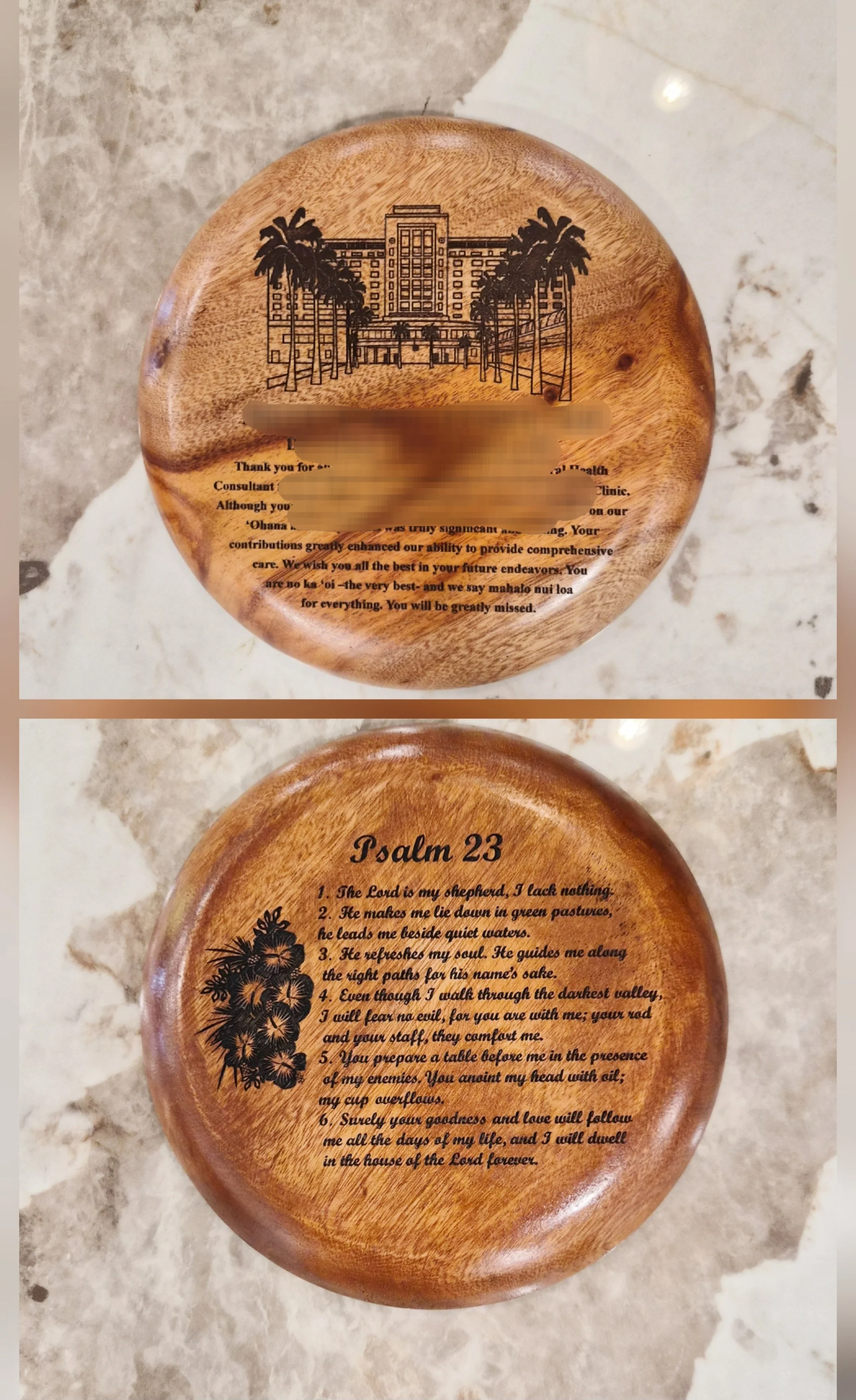 8" Wall mount Round Plaque w/ engraving