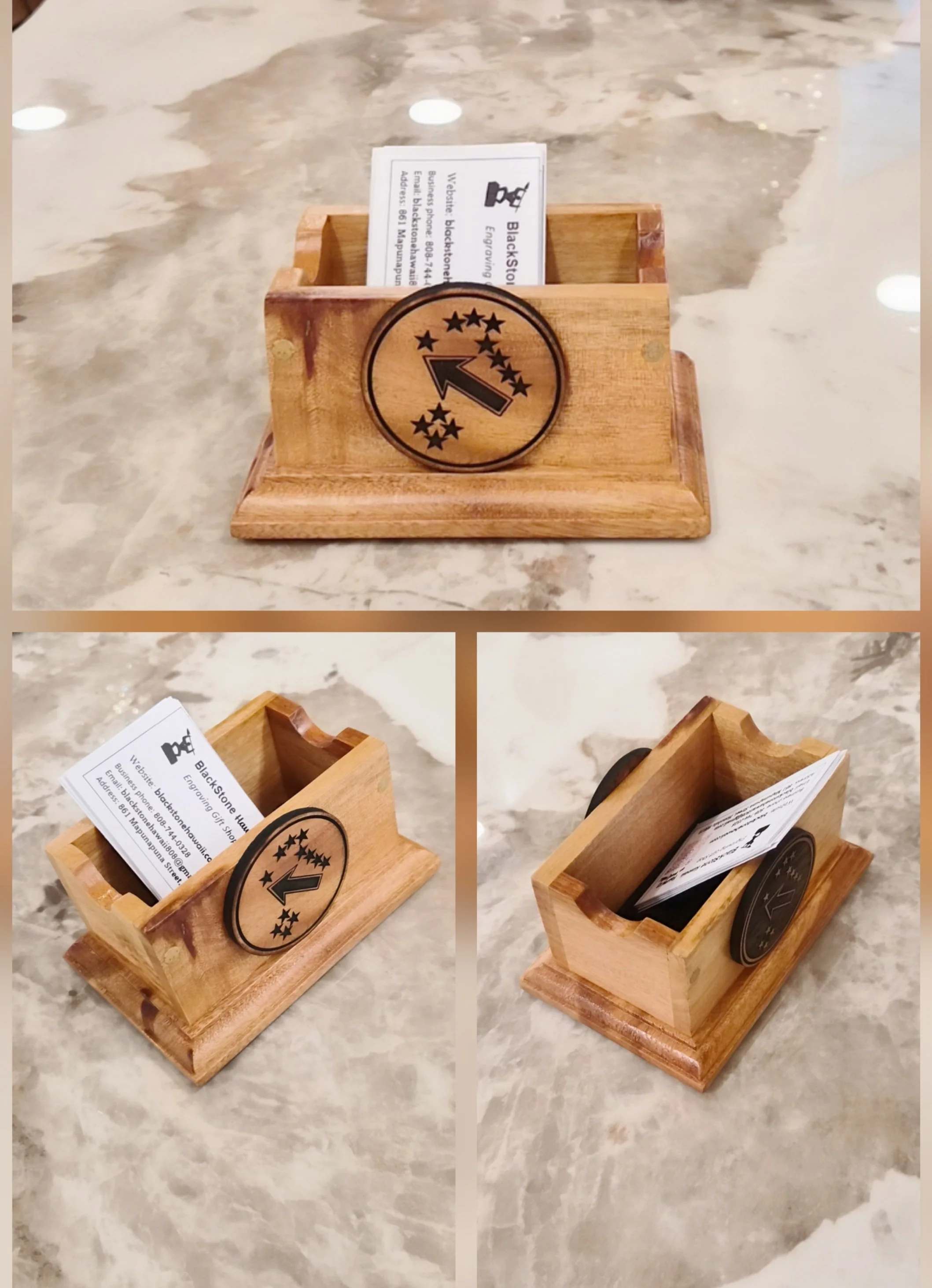 Wood Business card case w/ double side logo cutouts
