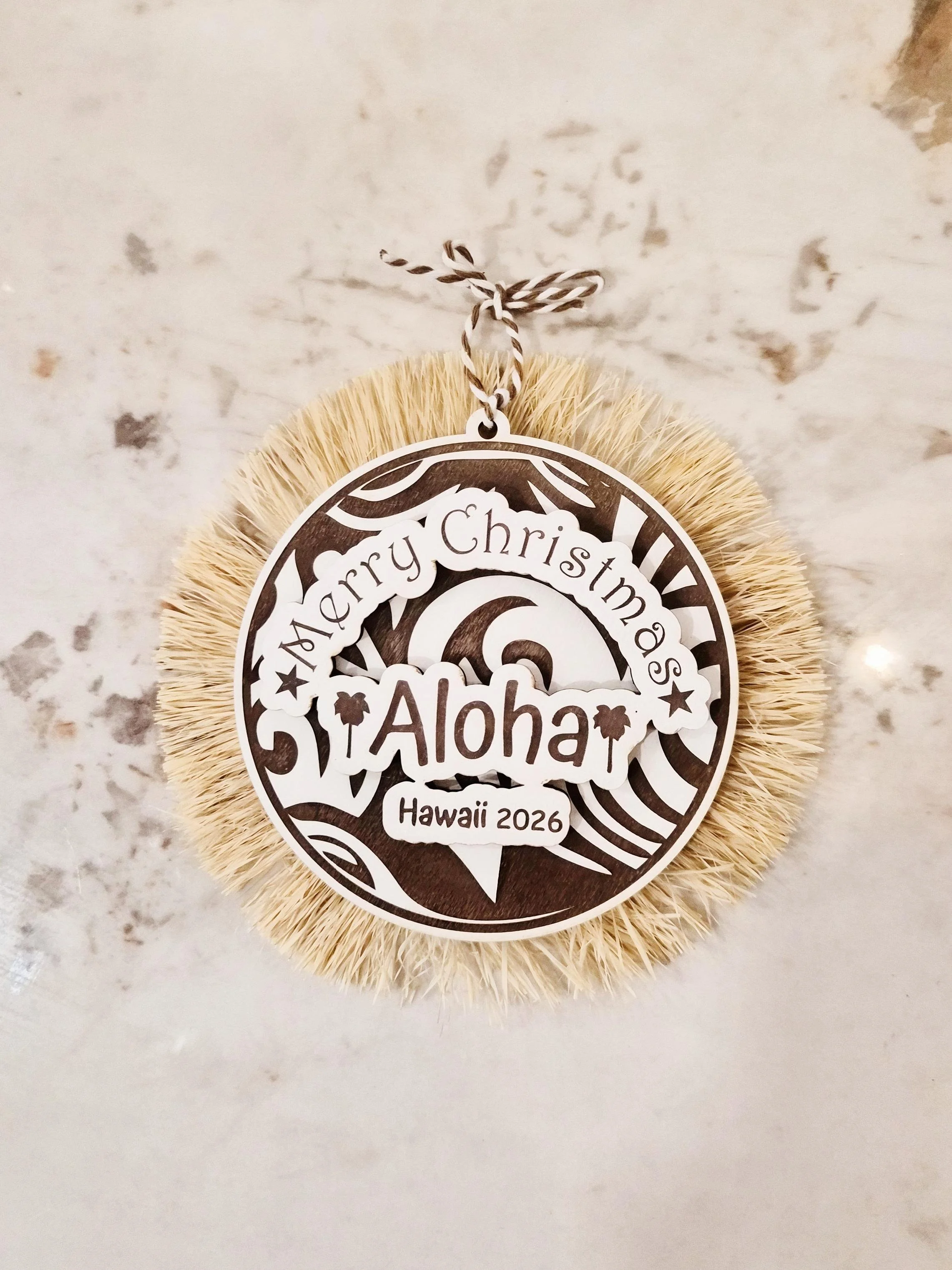 2026 3D Aloha Boho Christmas Ornament with raffia