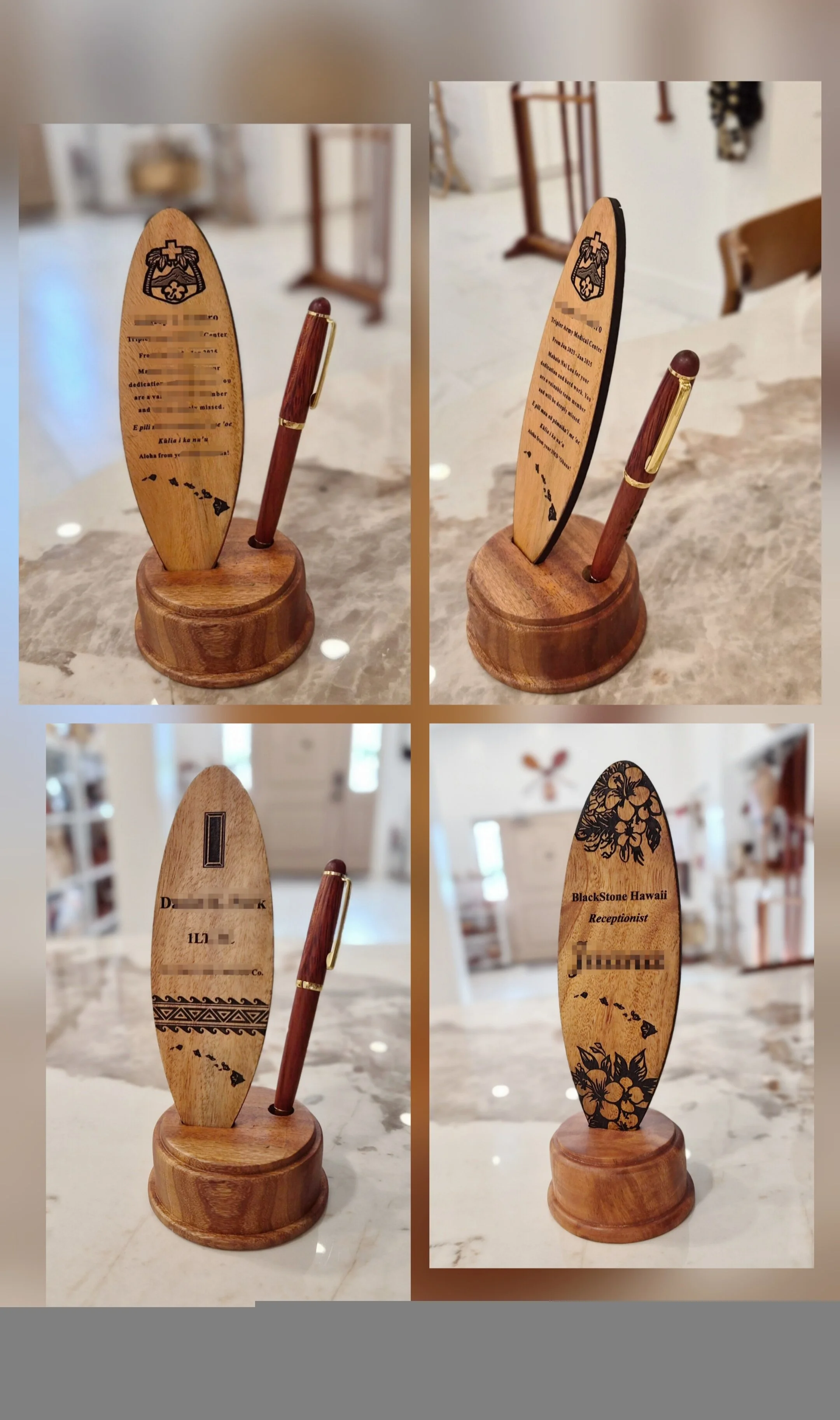 Engraved Surfboard w Pen holder/stand