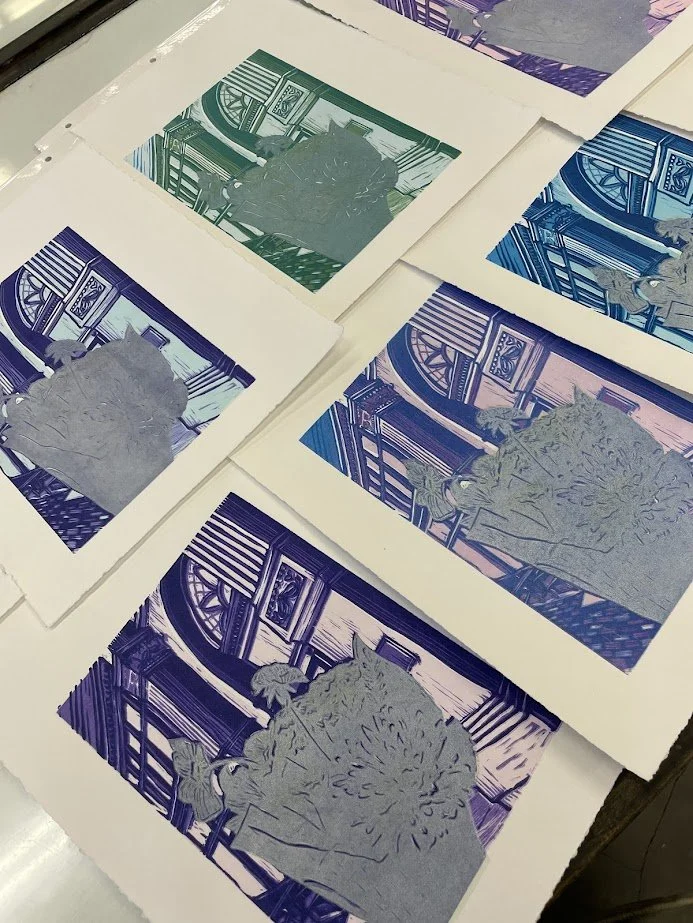 This was definititely an oopsie on my end, but a great lesson to learn for future reductions! I focused too much on the background and forgot that the flowers needed a light background to keep vibrant. This is where I switched from water-based inks t