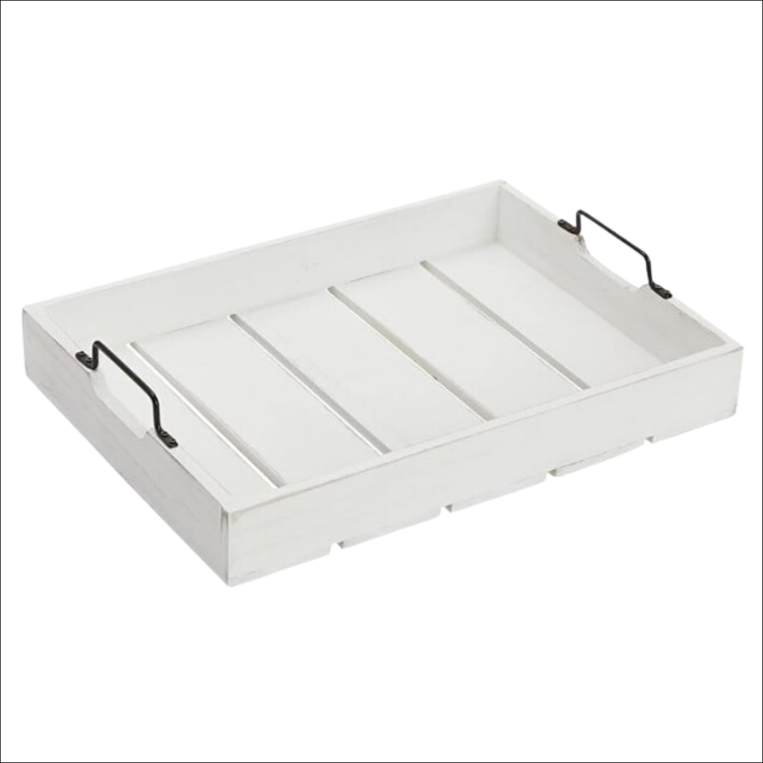 Rustic Wooden Serving Tray with Metal Handles