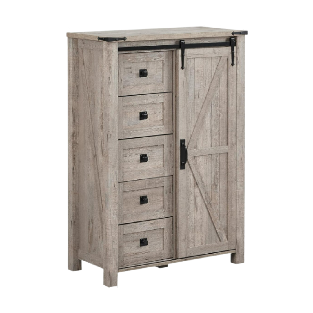 5 Drawers Dresser for Bedroom w/Sliding Barn Door