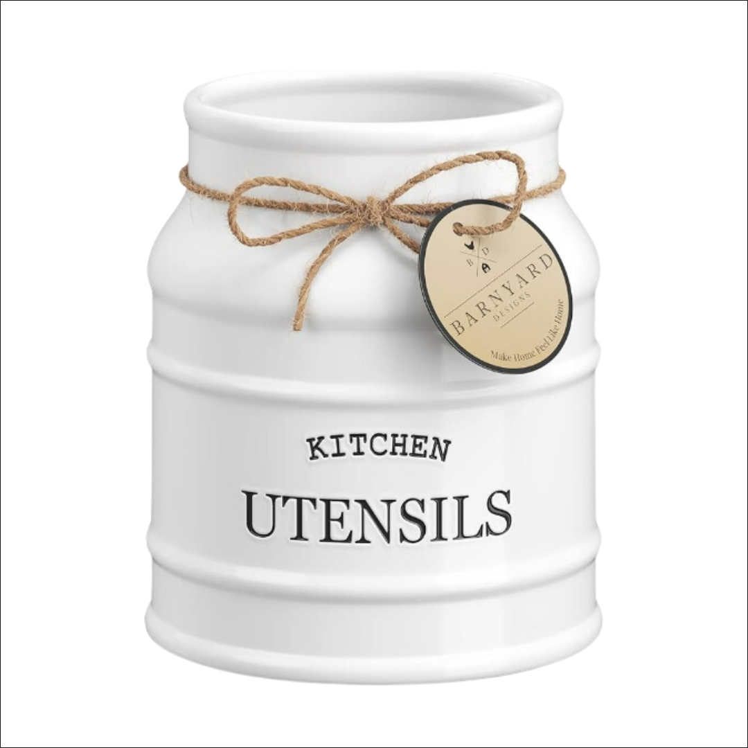 Ceramic Farmhouse Utensil Holder - White