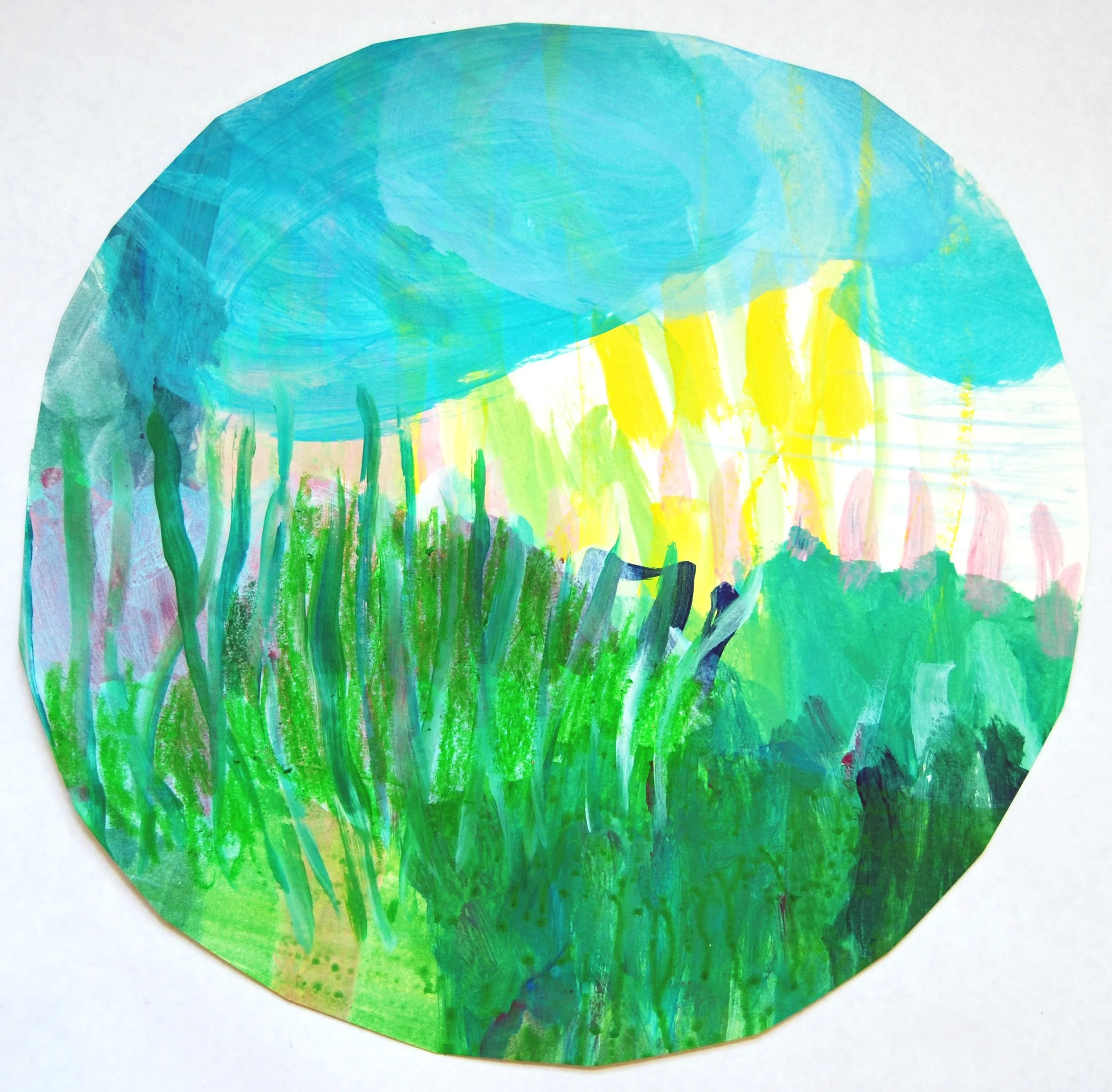 Frühling im Gras* Acryl auf Papier Durchmesser 35 cm