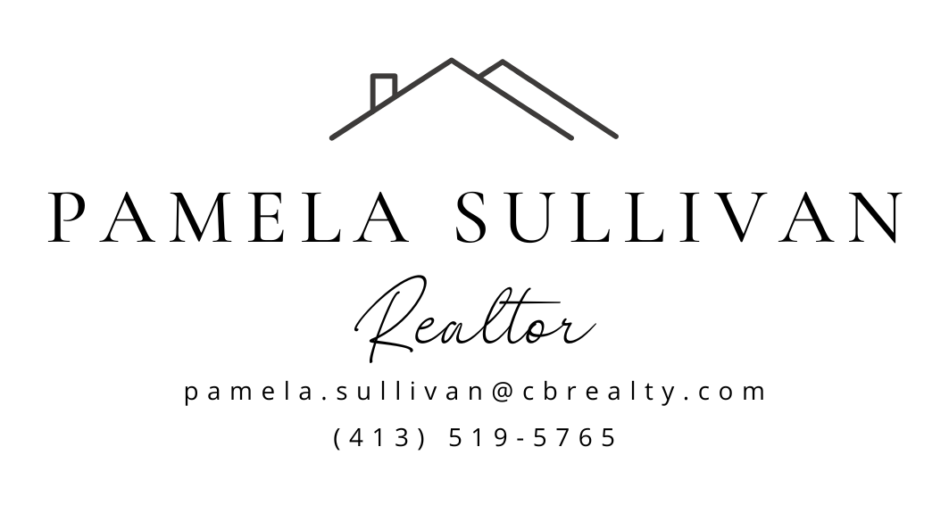Business card for Pamela Sullivan, realtor, with a house roof graphic at the top and contact information below.
