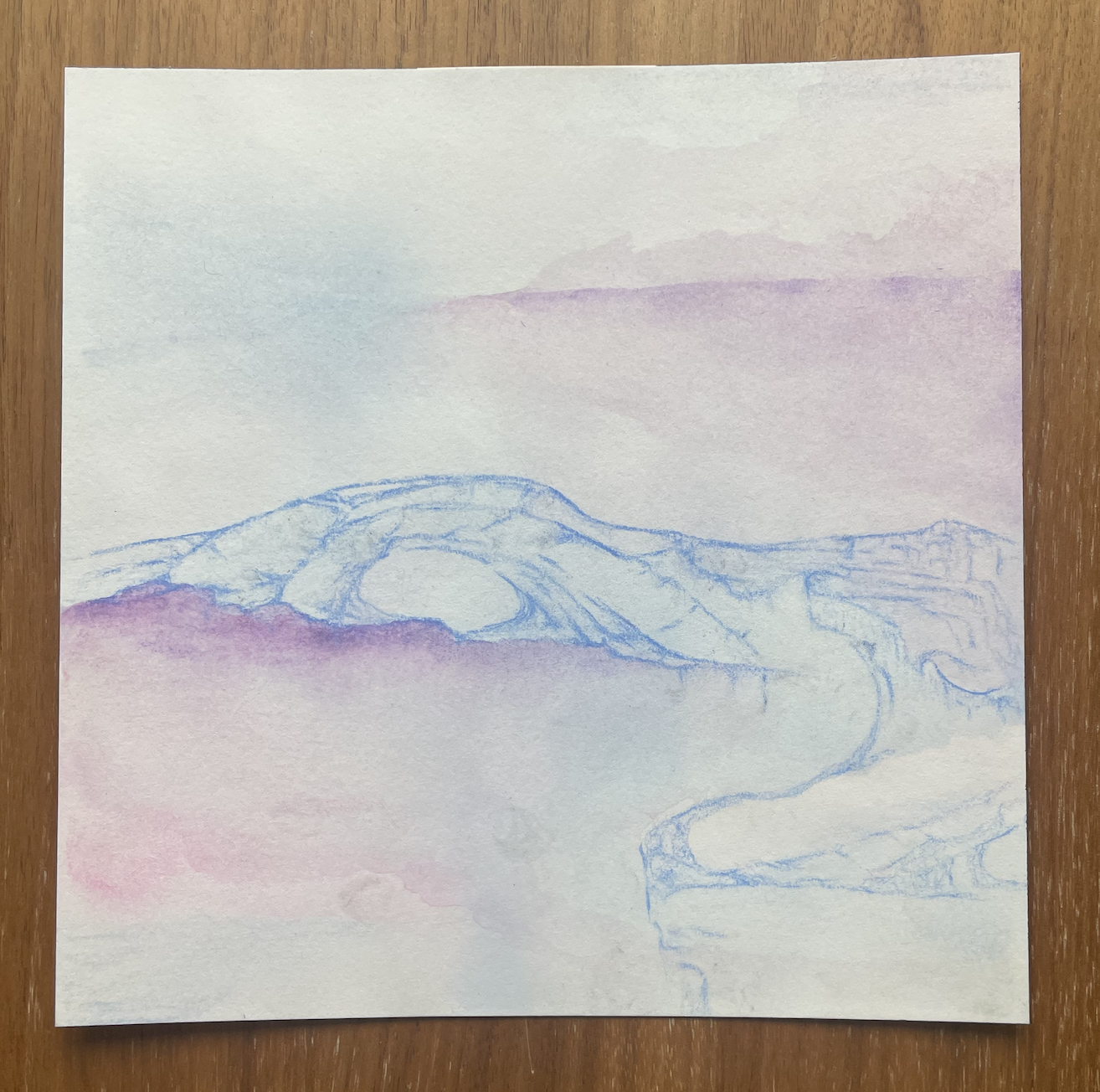 Cave creating in water color. Vivid blue and purple. 