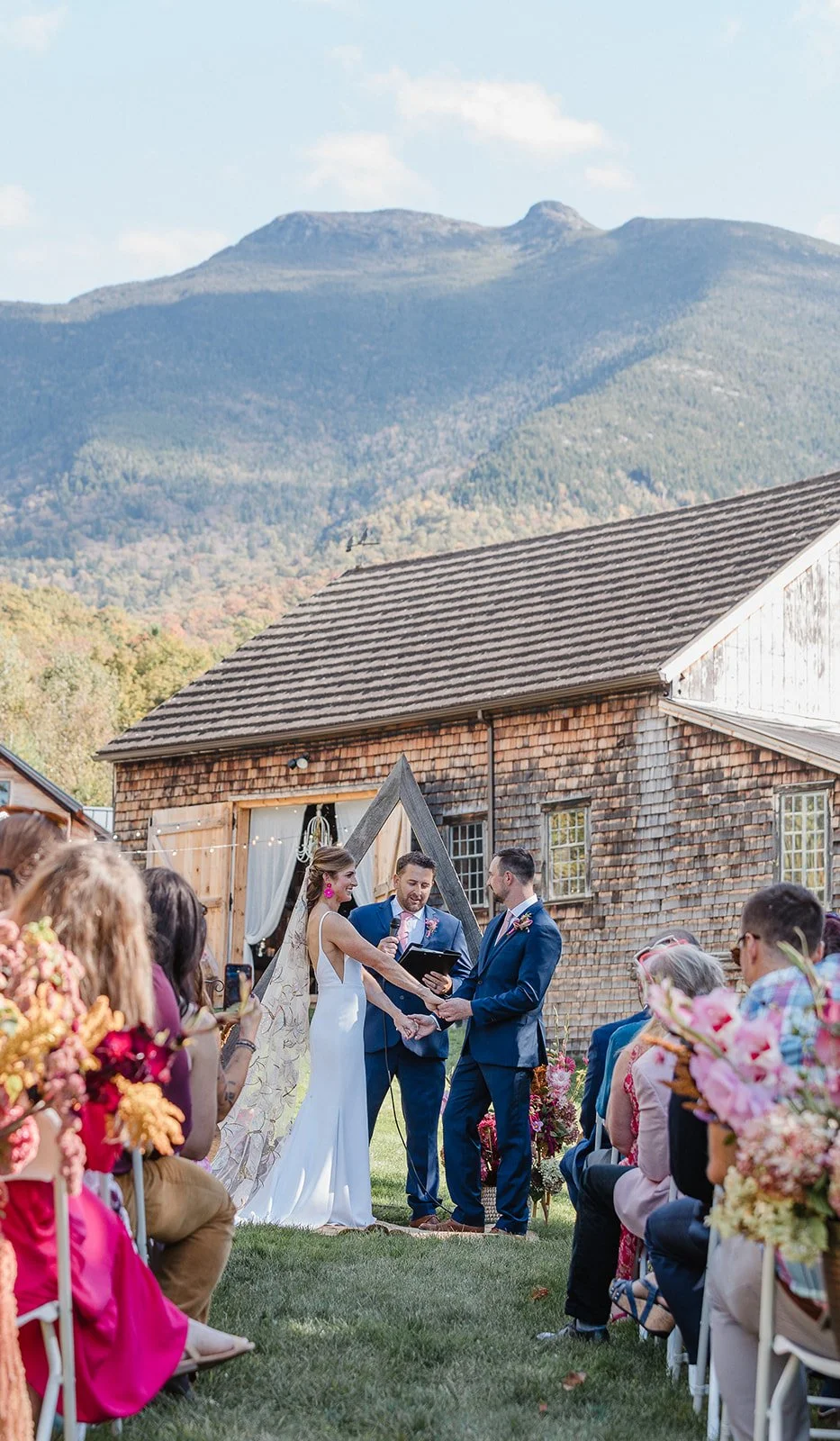 Mountain ceremony at a Vermont barn wedding