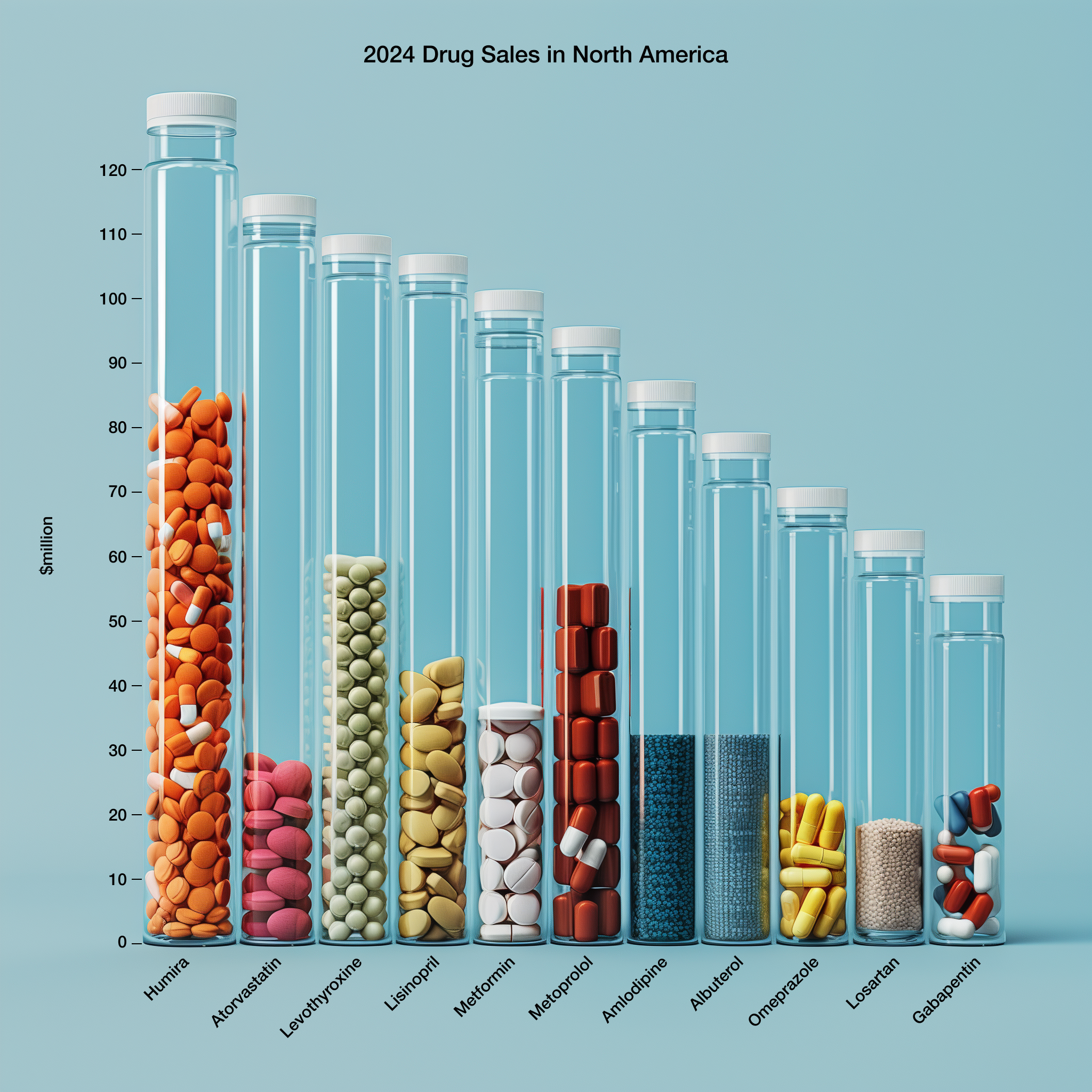 Each bar in this chart use drug containers containing the actual drug. 