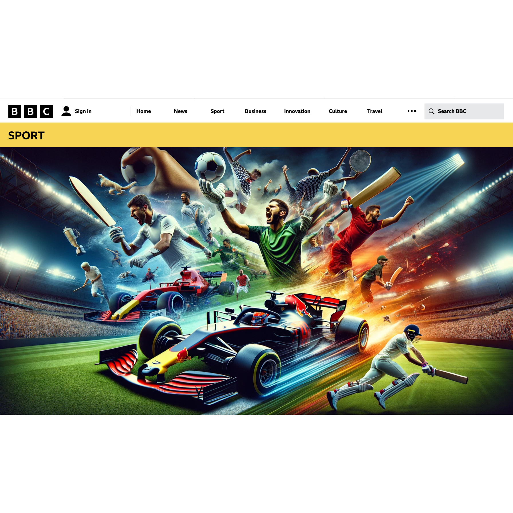 A banner image for a sports website that is photomontage of the key sporting events that day. This could be changed on a daily basis.