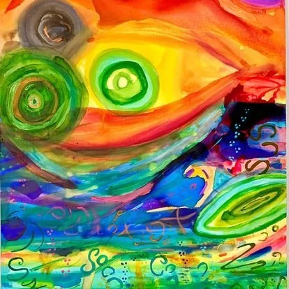  Healing the End of Atlantis Watercolor Mixed Medum 30" x 40" 2023 Inspired by a Past Life Experience 