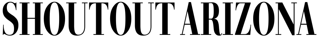 Text logo reading "SHOUTOUT ARIZONA" in stylised black font on a white background.
