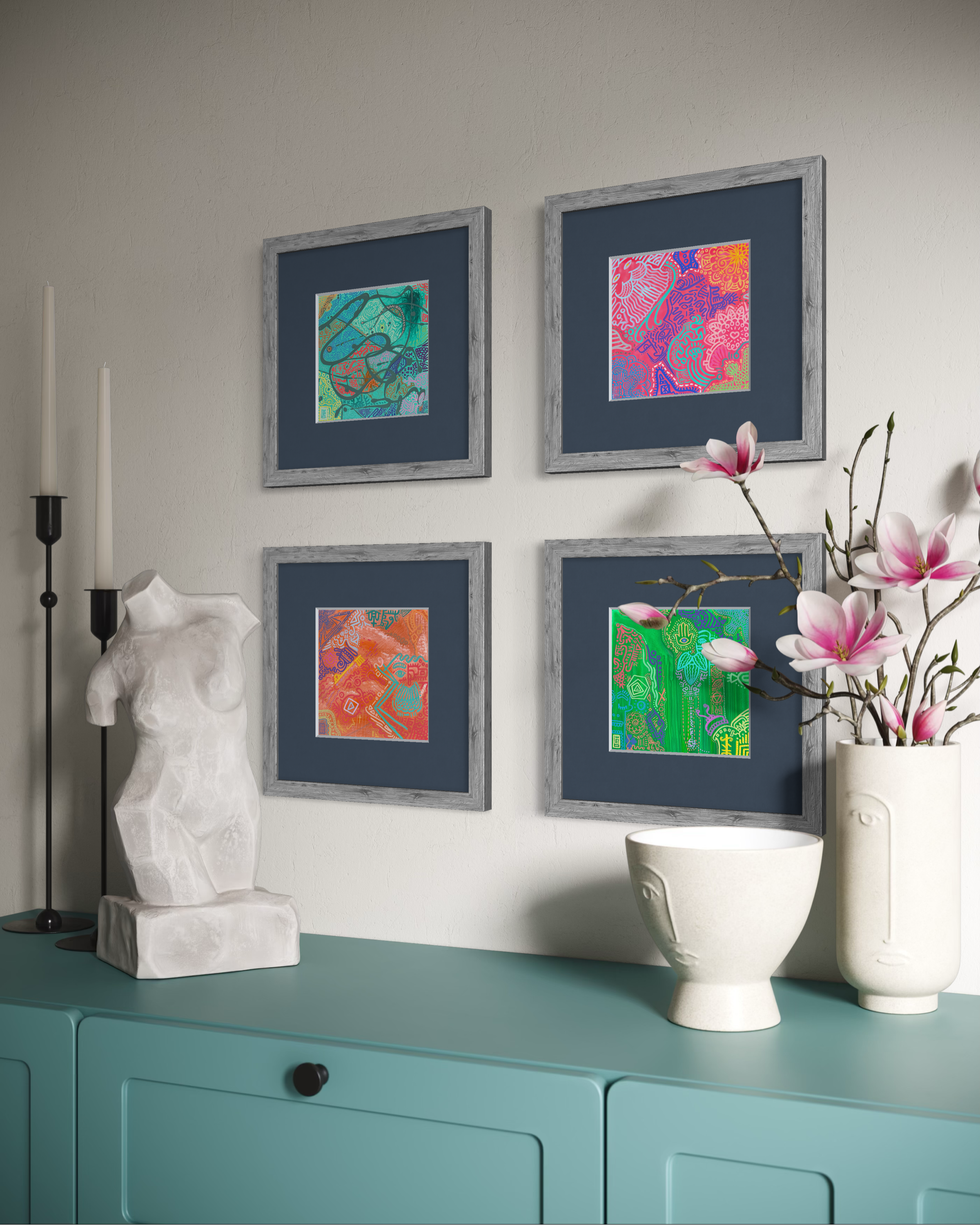 Showing how the prints would look on a wall.