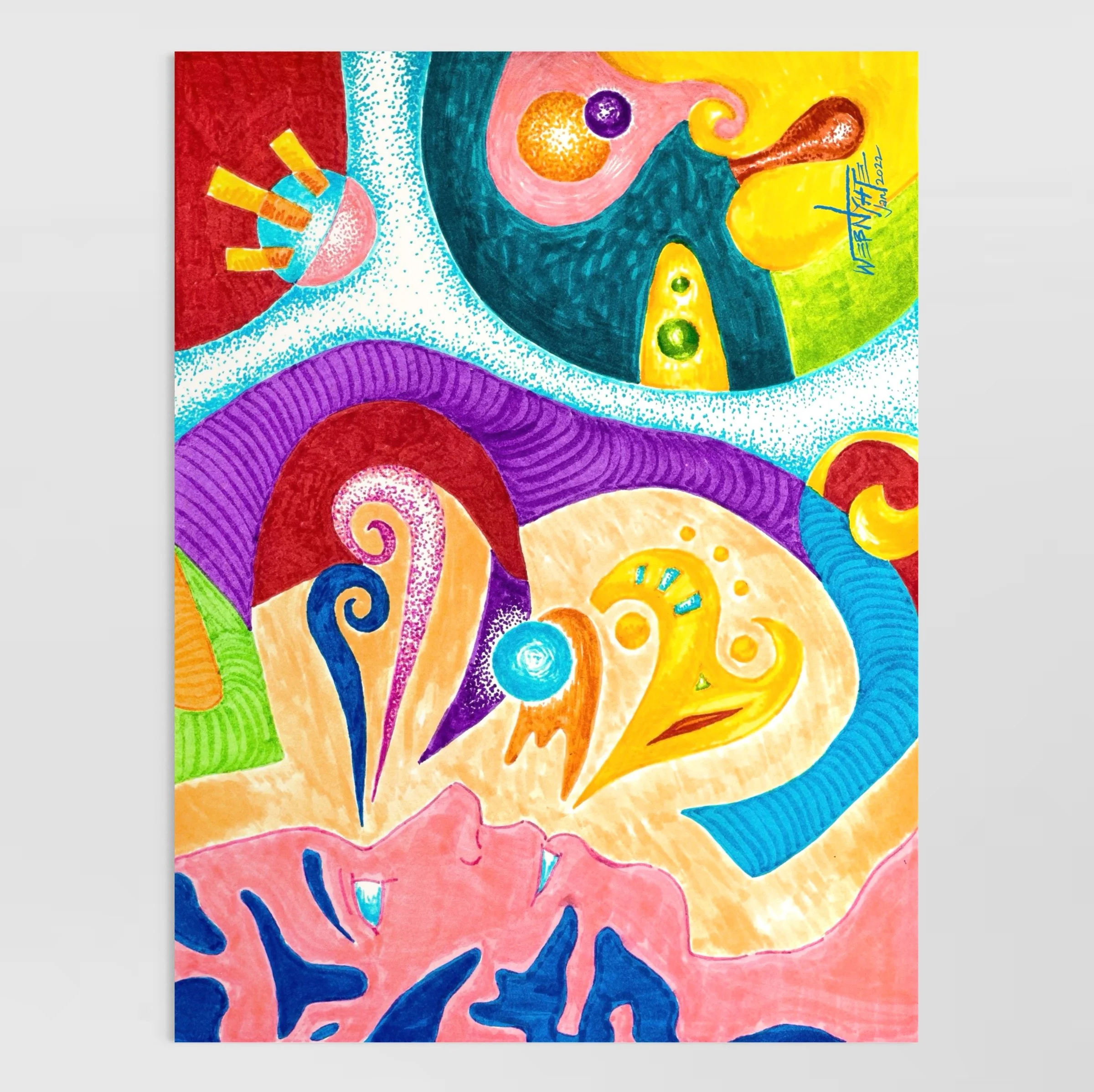  Wesley Ethyn Bowers,  BRAIN-STORMING   (2022). Ink on Paper, 8" x 6".