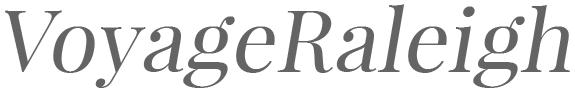 Text reading 'Voyage Raleigh' in dark gray font on a white background.