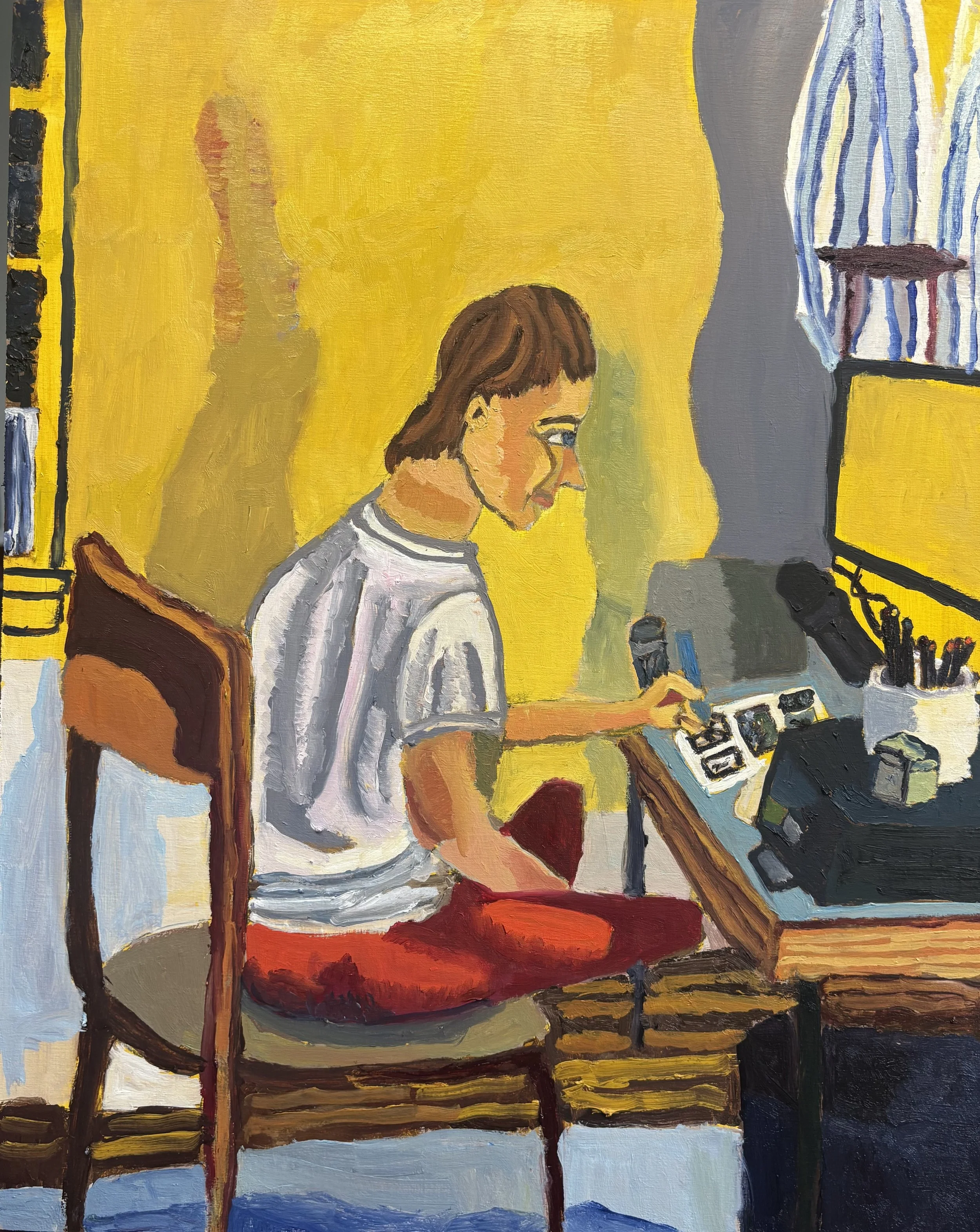 Rachel Working on Her Comic. Oil on Board.