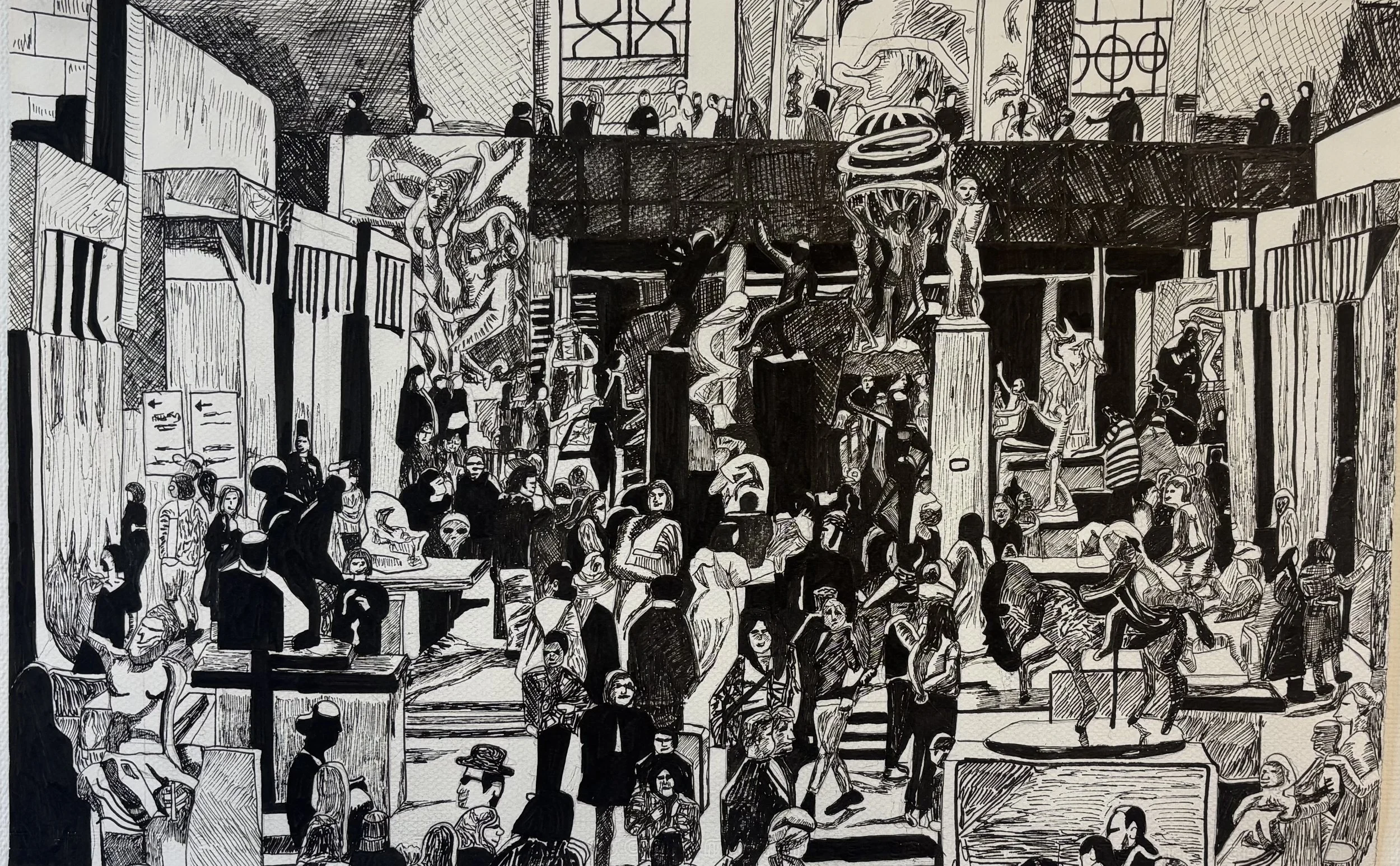 Entrance to Musee d'Orsay. Pen and Ink on Paper