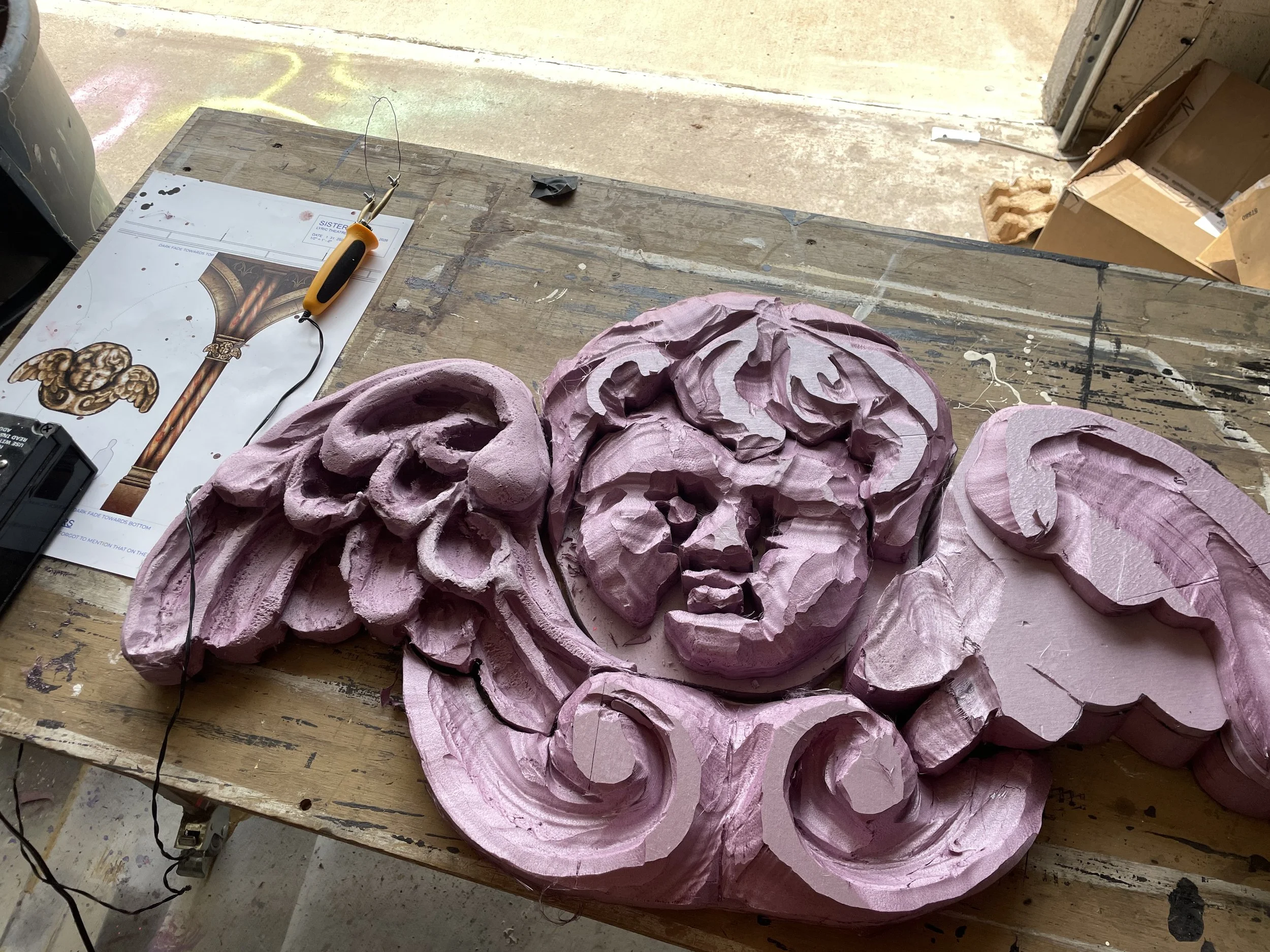 XPS Foam Cherub for Adam Koch's Sister Act design, sculpted by Emorie Mansur