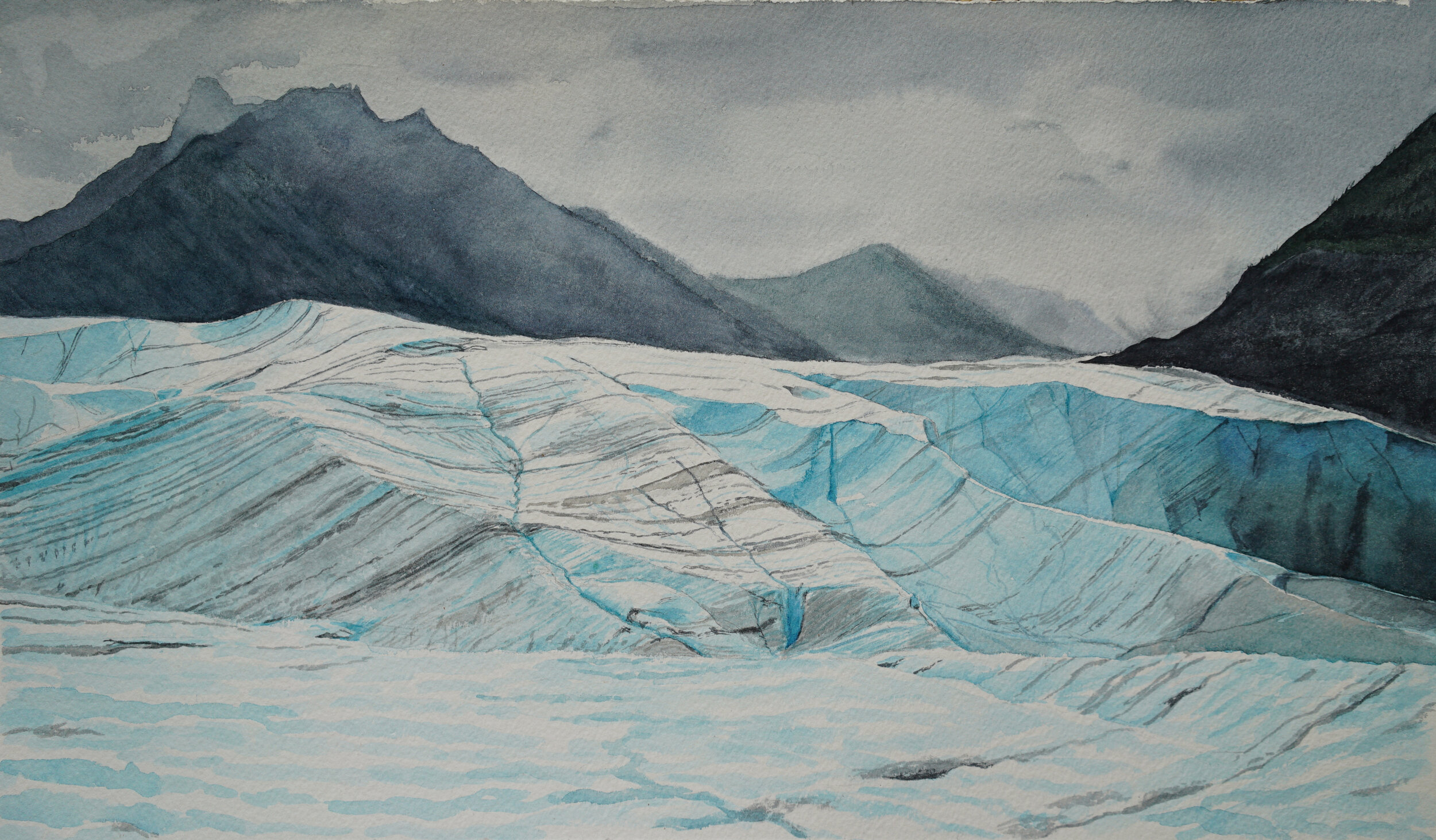 Root Glacier on a Gray Day, 19 x 11", 2018