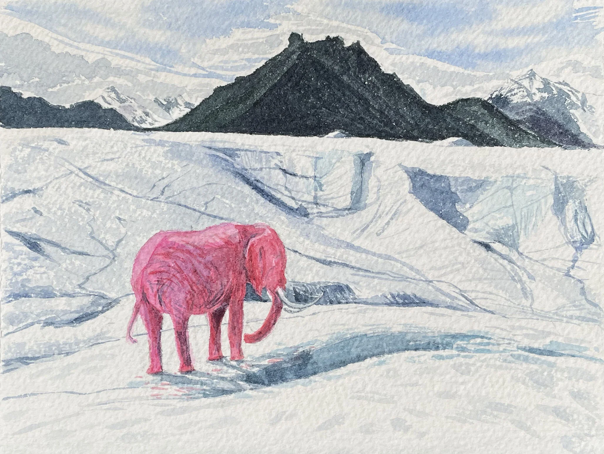 <i>Pink Elephant on the Root Glacier</i>, 5.5 x 7.5", 2018