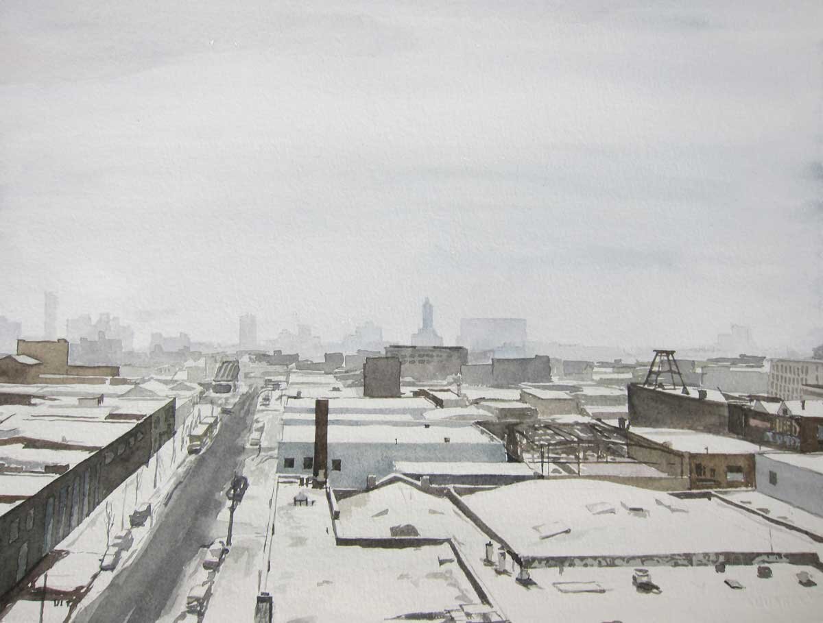 <i>Roofs of Gowanus</i>, 11 x 15", 2012 (private collection)