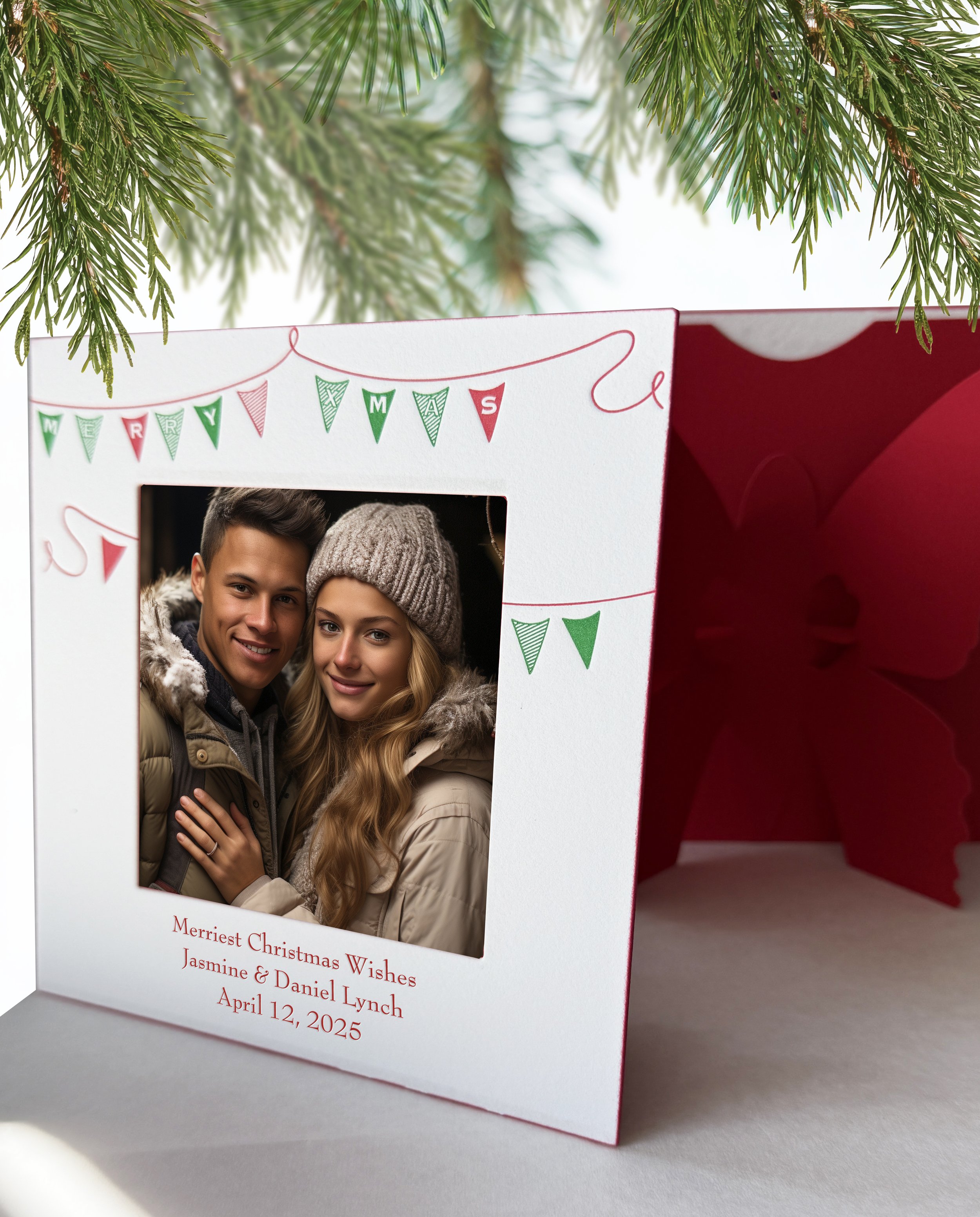Letterpress Merry Xmas Bunting Photo Frame Holiday Cards