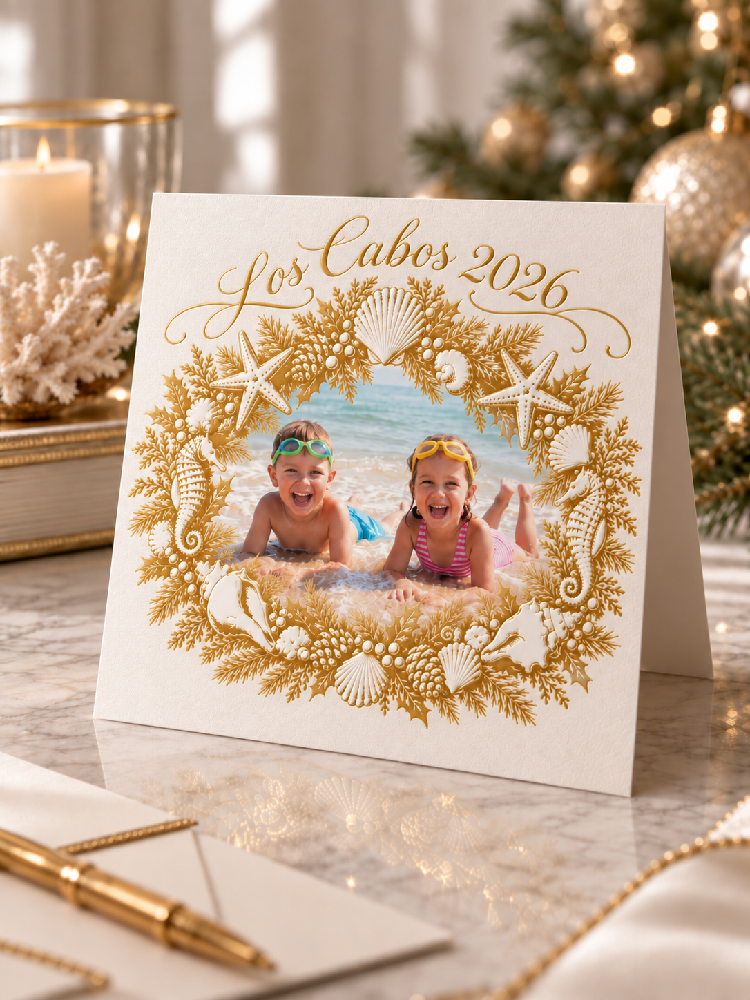 Foil Seashell Wreath Photo Card