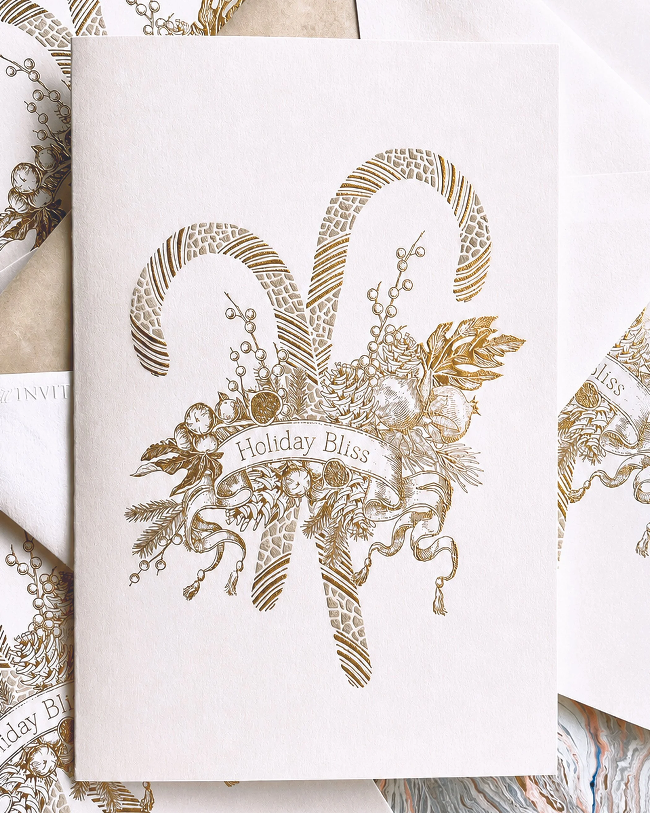 Engraved Holiday Candy Cane Folded Bespoke Note Cards
