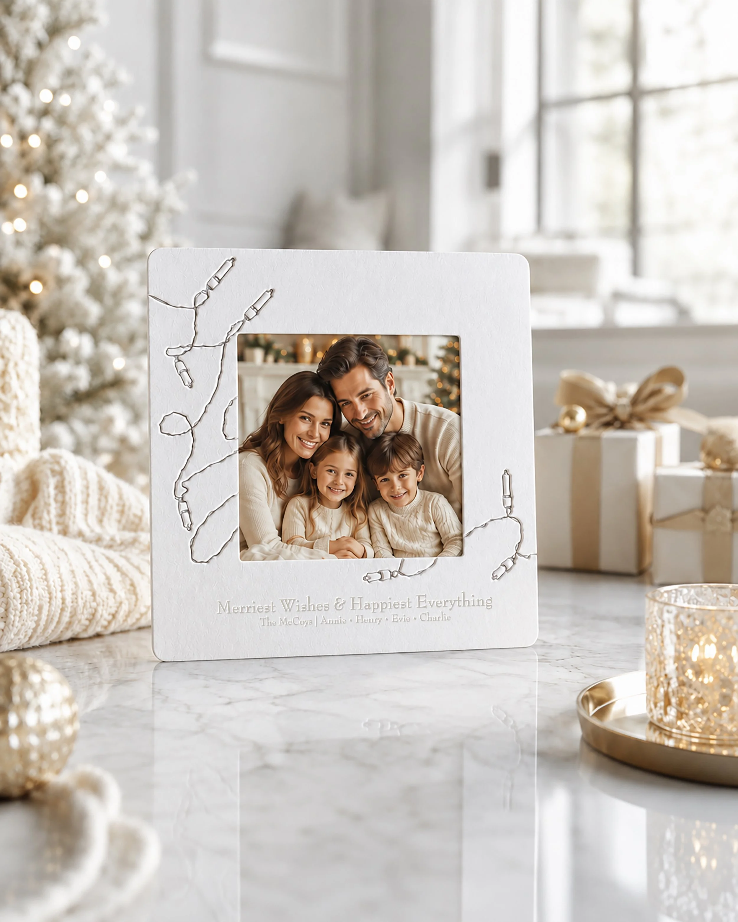 Bespoke Letterpress Lights + Butterfly Easel Photo Frame Cards