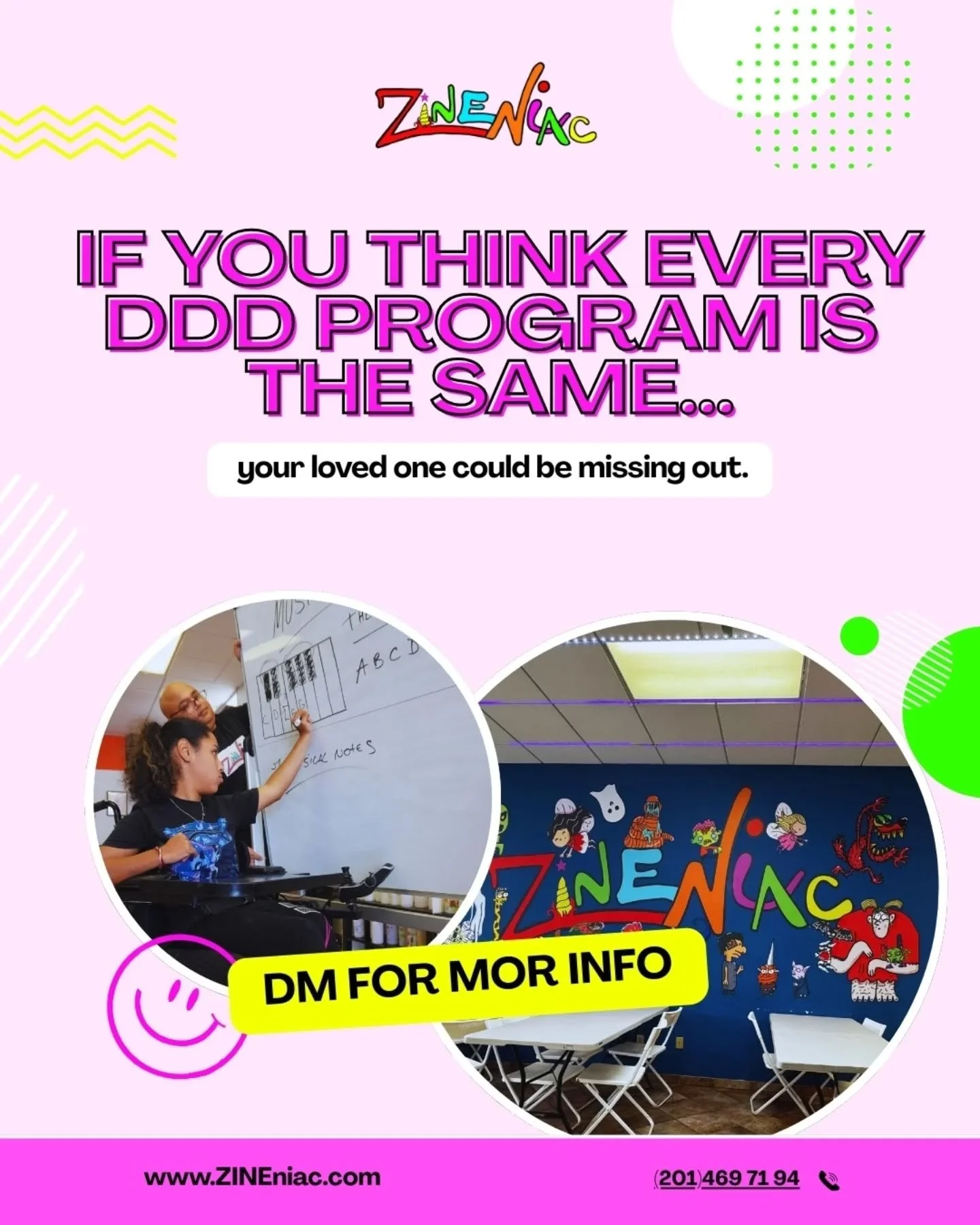Your loved one deserves more than “standard.”
They deserve to grow, express, and shine in a space made for them.
📩 DM us for the info packet and see what makes Zineniac different.
#Zineniac #InclusivePrograms #DDD #Neurodiversity