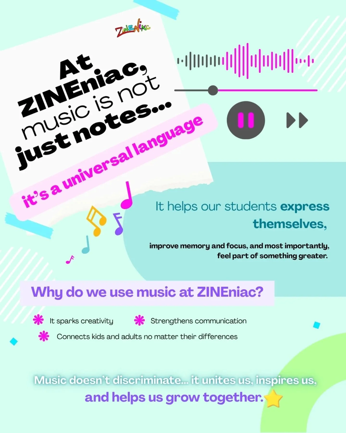 Music at ZINEniac is more than sound&hellip; it's connection. 💛
 It helps our students open up, explore, and grow together.

🎶 From building focus to creating community, music speaks when words can't.
 And that's exactly why we use it every day.

 
