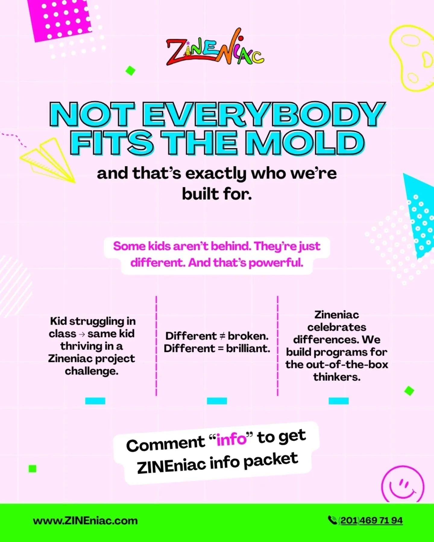 If your child doesn&rsquo;t &ldquo;fit the mold&rdquo;&hellip; maybe the mold was never built for them.
 🎨 ZINEniac was.

 We celebrate the different, the curious, the misunderstood&mdash;and we help them thrive.

 💬 Comment &ldquo;INFO&rdquo; or D