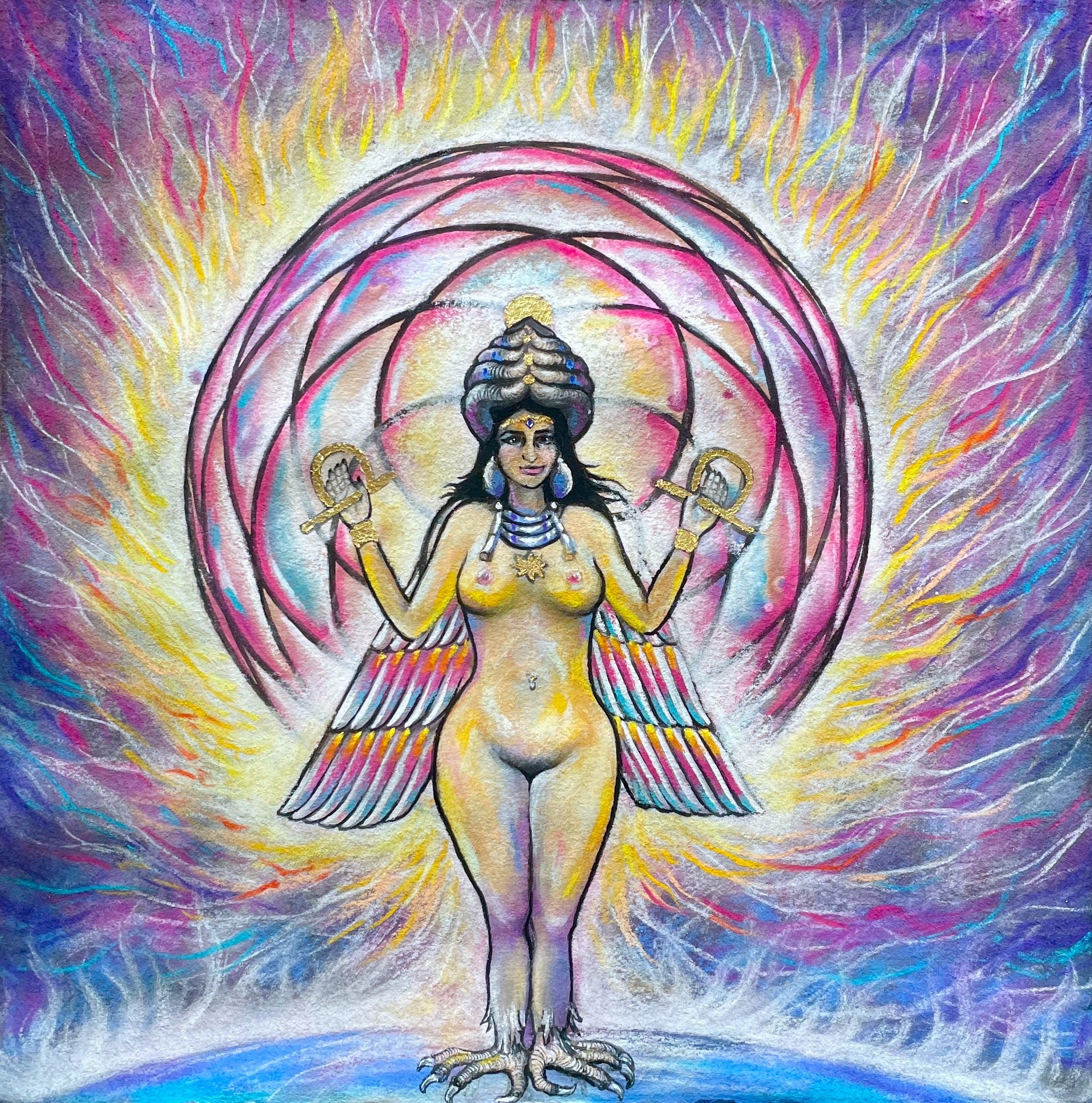 Inanna - Professionally Framed Original Mixed Media Painting