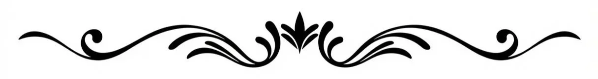 Black decorative floral divider with symmetrical scrollwork design