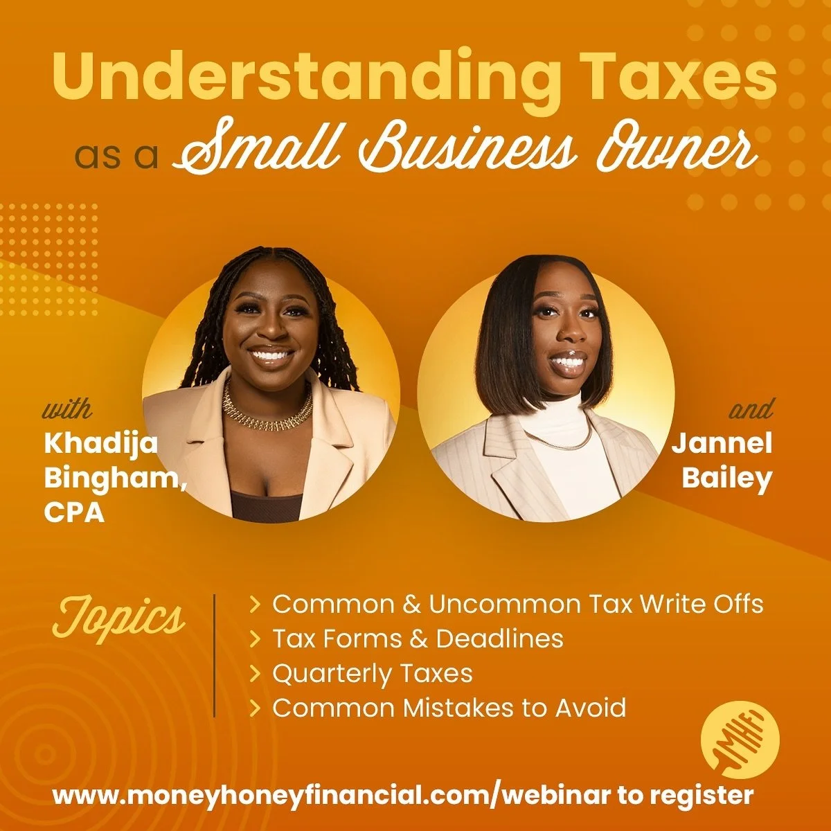 Calling all Small Business Owners! Tune in Wednesday, March 6th at 6pm to discuss understanding taxes as a small business owner. This will be our last webinar before tax season ends, you don&rsquo;t want to miss this one 💛 Please visit the link in b