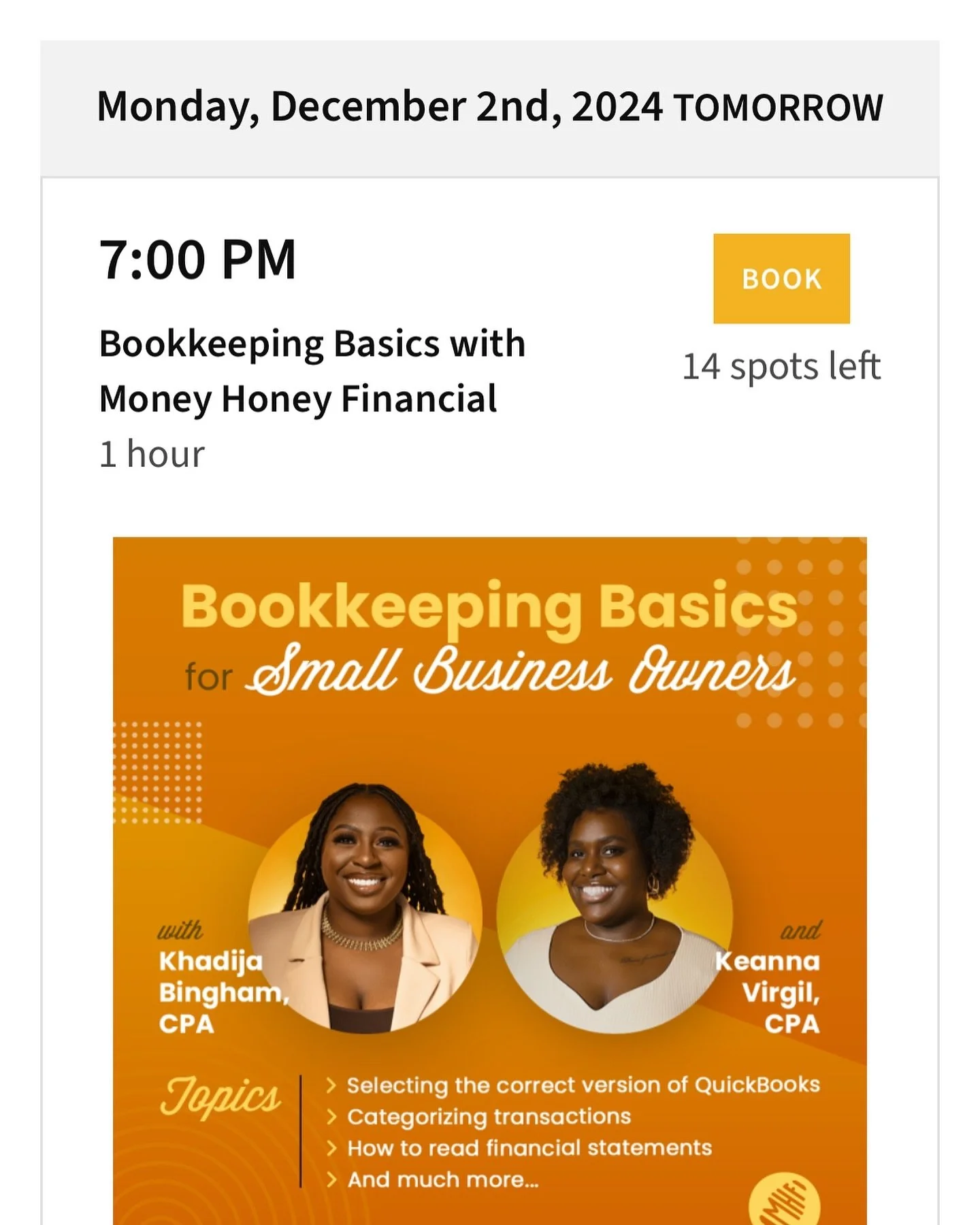 Head to our website (link in bio) and register for our final bookkeeping webinar of the year!!! If you&rsquo;re a small business owner, this information is going to be extremely helpful as you prepare for tax season!! 

We hope to see you there 💛