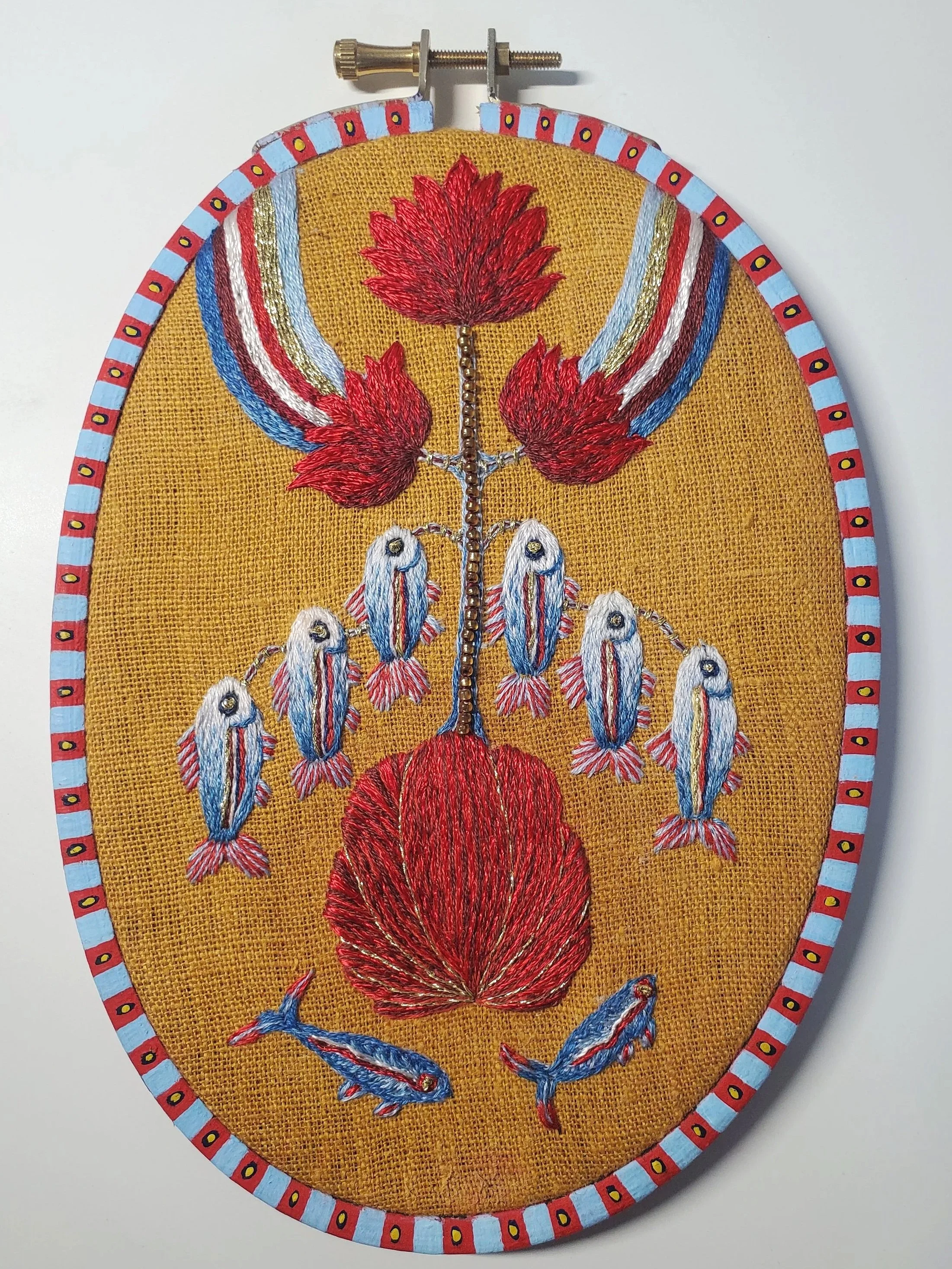Wave Rider, 4.5”x 6.5”, cotton, silk on linen, 2024