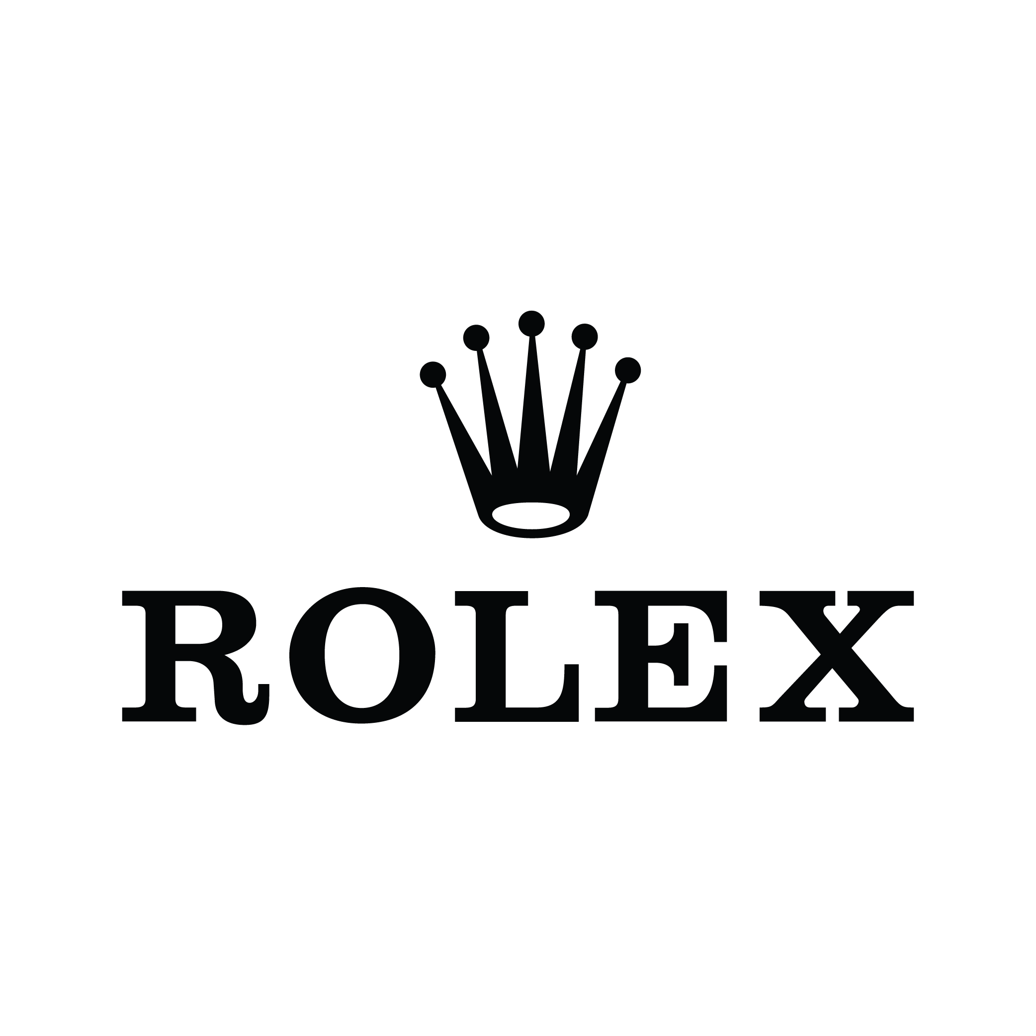 Black background with a white crown symbol above the word Rolex in white capital letters.