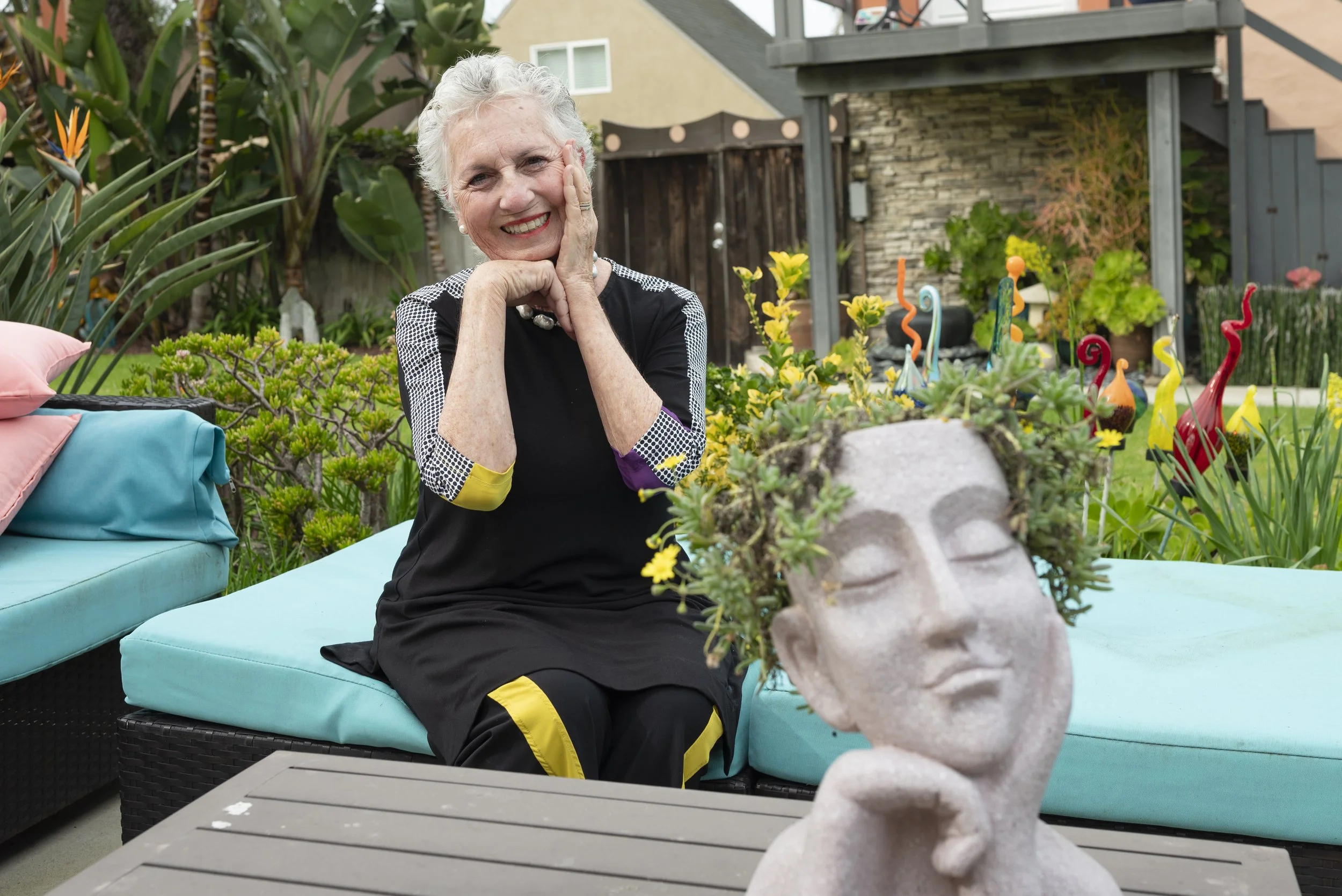 San Diego, CA - January 28: Sonia Ancoli-Israel poses for a portrait in her backyard. (McKenzie Patterson / For The San Diego Union-Tribune)