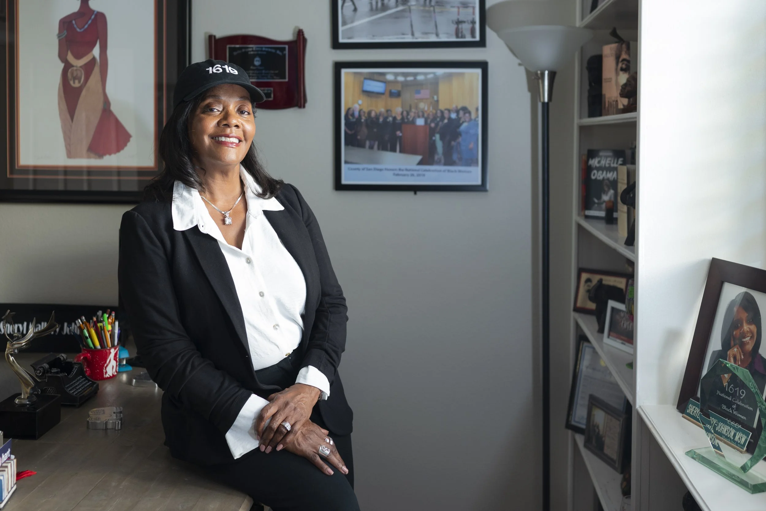 Sheryl Mallory-Johnson, founder and CEO of 1619 National Celebration of Black Women, poses for a portrait in her home office on Feb. 26, 2026. (McKenzie Patterson / For The San Diego Union-Tribune)