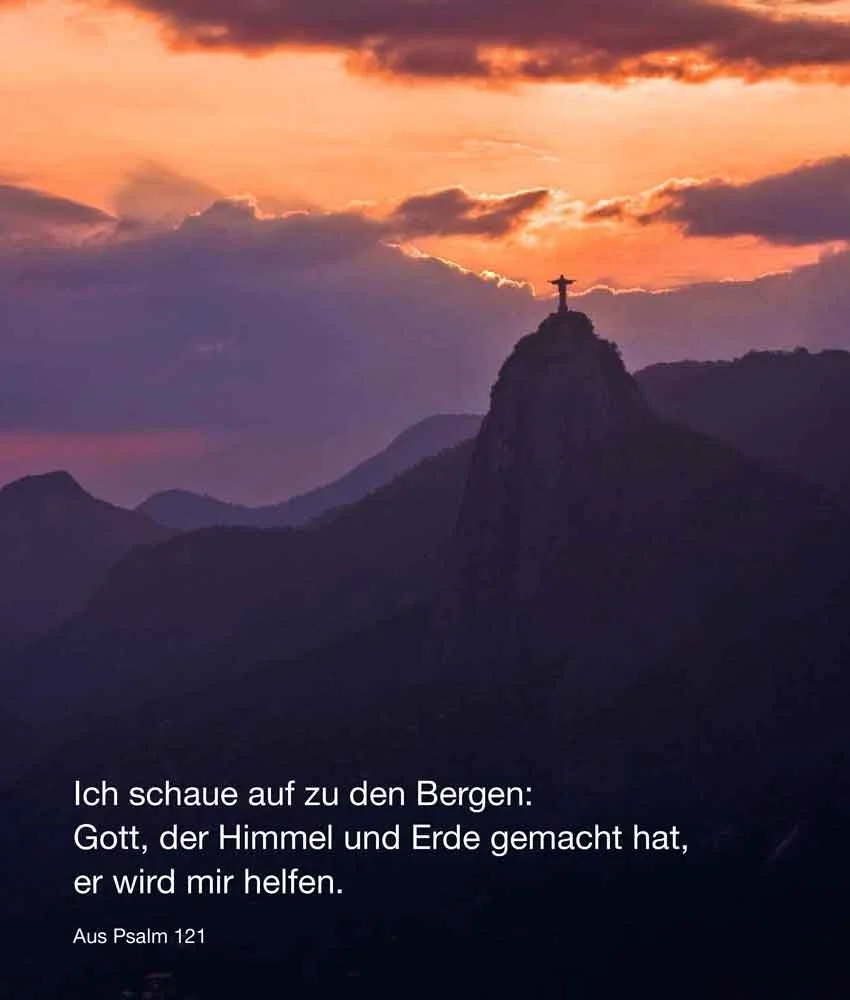 A4-Poster mit Psalm 121 "Ich schaue auf zu den Bergen ..."