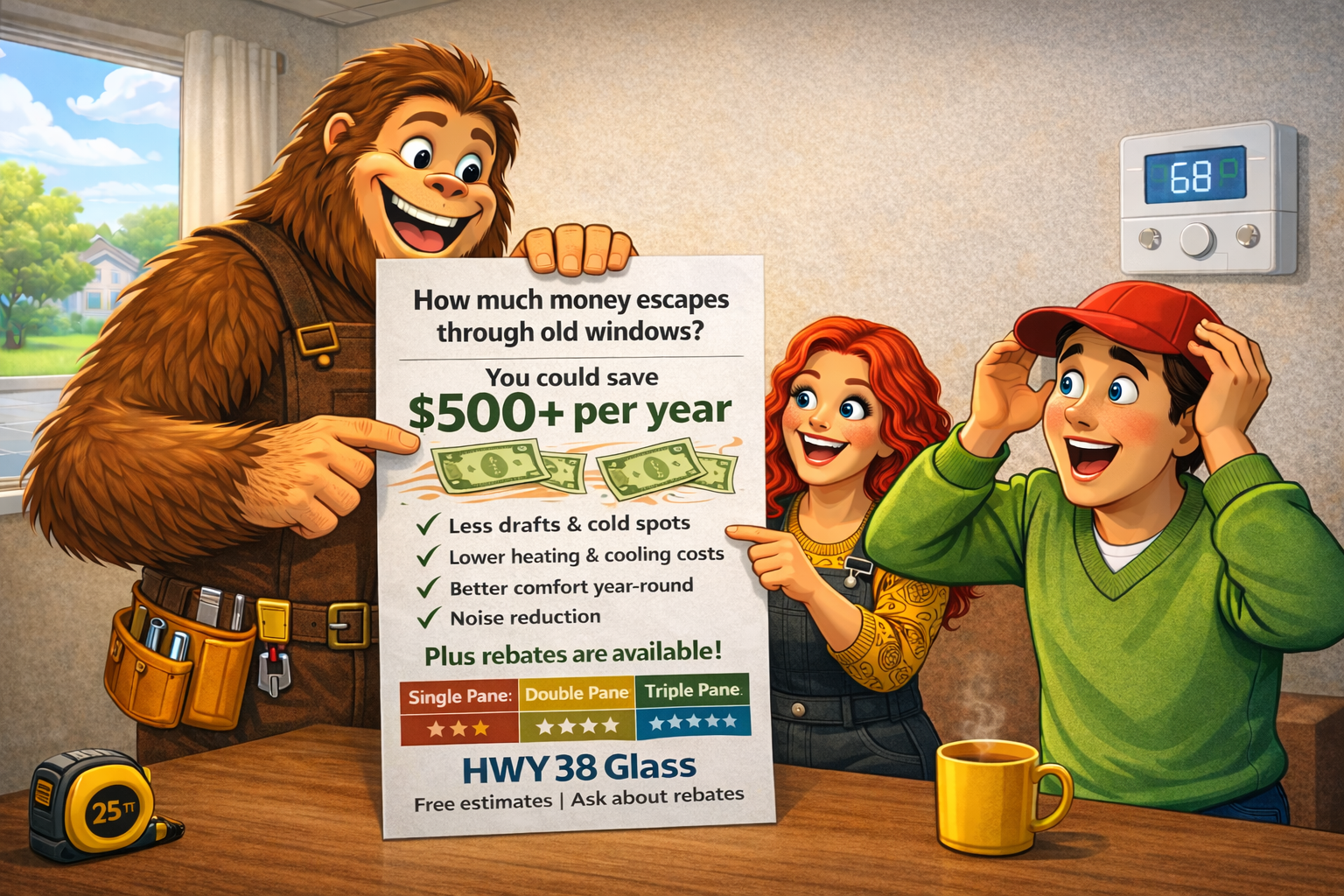 Energy efficient window replacement by HWY 38 Glass helping Northern Utah homeowners reduce drafts, improve comfort, lower energy bills, and qualify for available rebate programs.