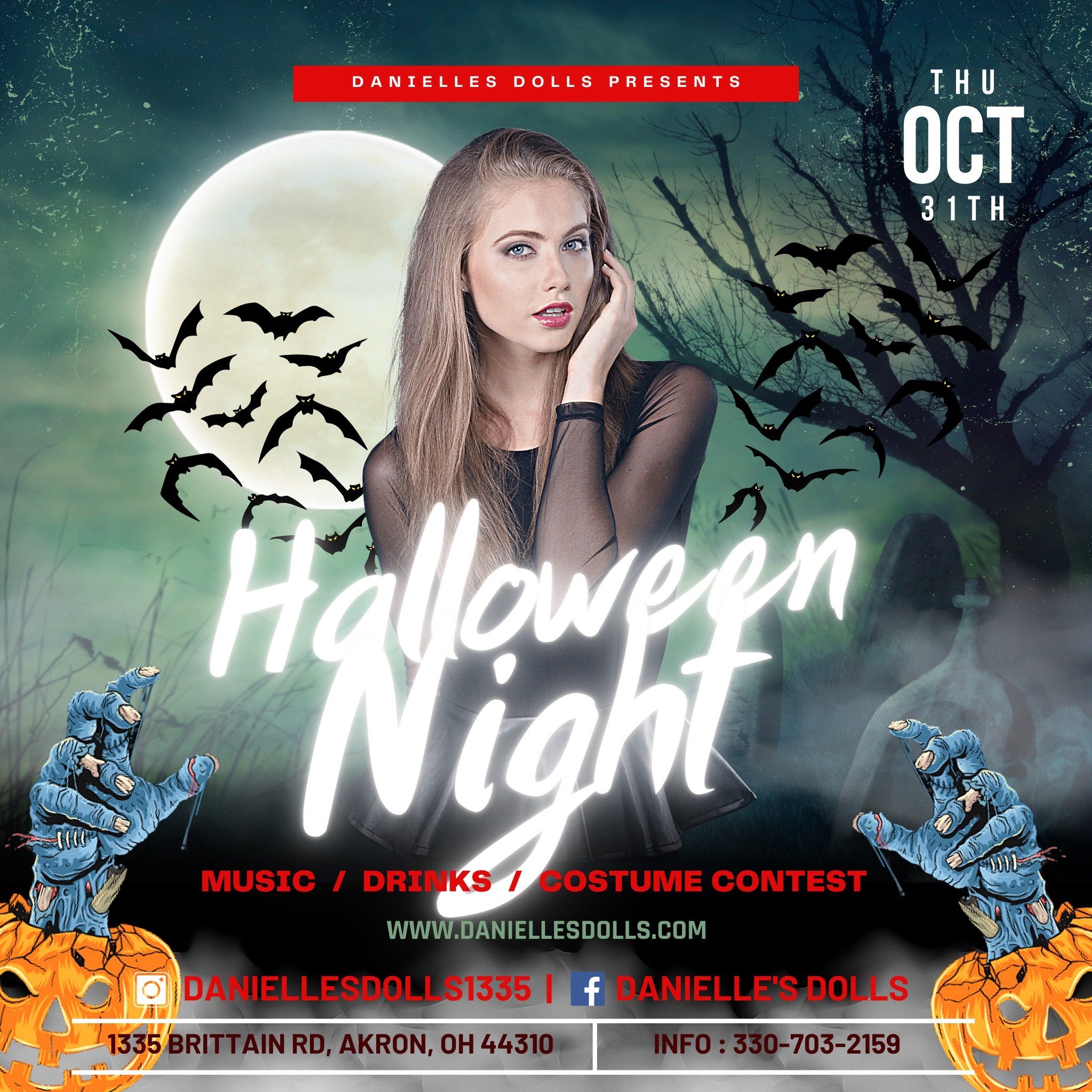 🎃👻 Happy Halloween from Danielle's Dolls! Tonight&rsquo;s all about thrilling vibes, wicked fun, and a little magic in the air. Come get spooky with us and let&rsquo;s make it a Halloween to remember! 😉✨💋 #HalloweenNights #DanielleDolls #TricksAn