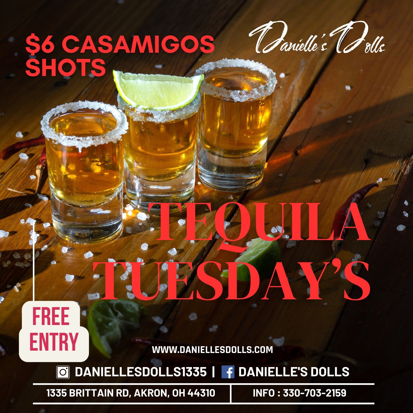 🍹💃 It&rsquo;s Tequila Tuesday at Danielle&rsquo;s Dolls, and the vibes are hot! Whether you like it smooth or with a kick, we&rsquo;ve got all your favorite tequila flavors ready to spice up your night. Come indulge in a night of flirty fun and sen