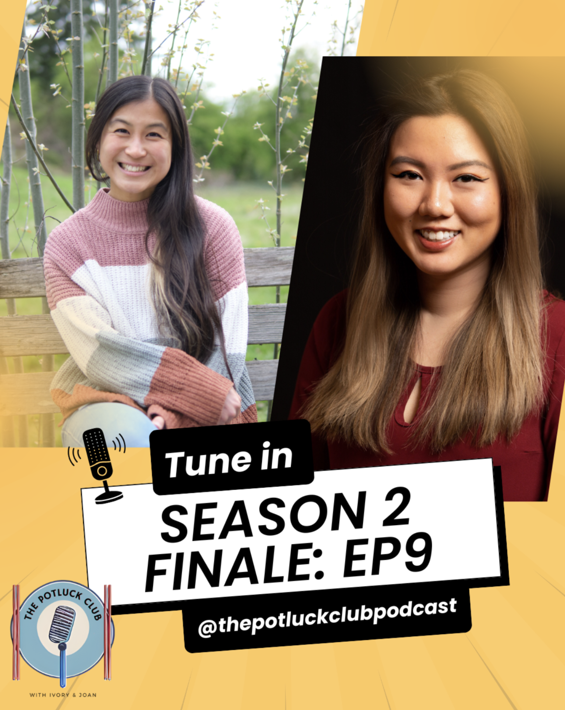 2 asian female cohost headshot cover art for podcast