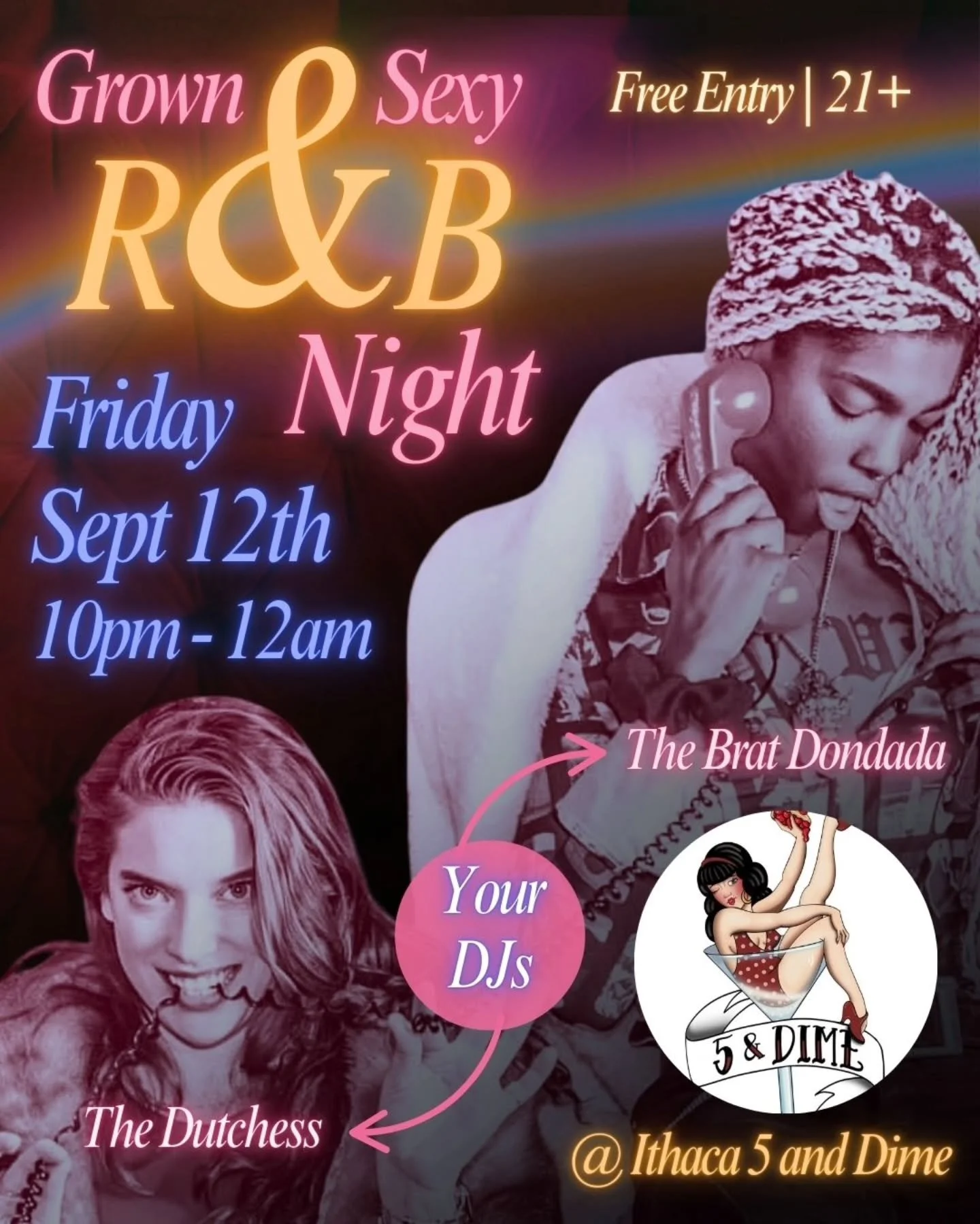 We getting turnt in the back of the club next Friday night at @ithaca5anddime. We'll be spinning RnB all night so get ready to get sexy on the dance floor and throw a little somethin 🍑. As always, @the.brat.dondada &amp; @thedutchessofspiritposse
 w